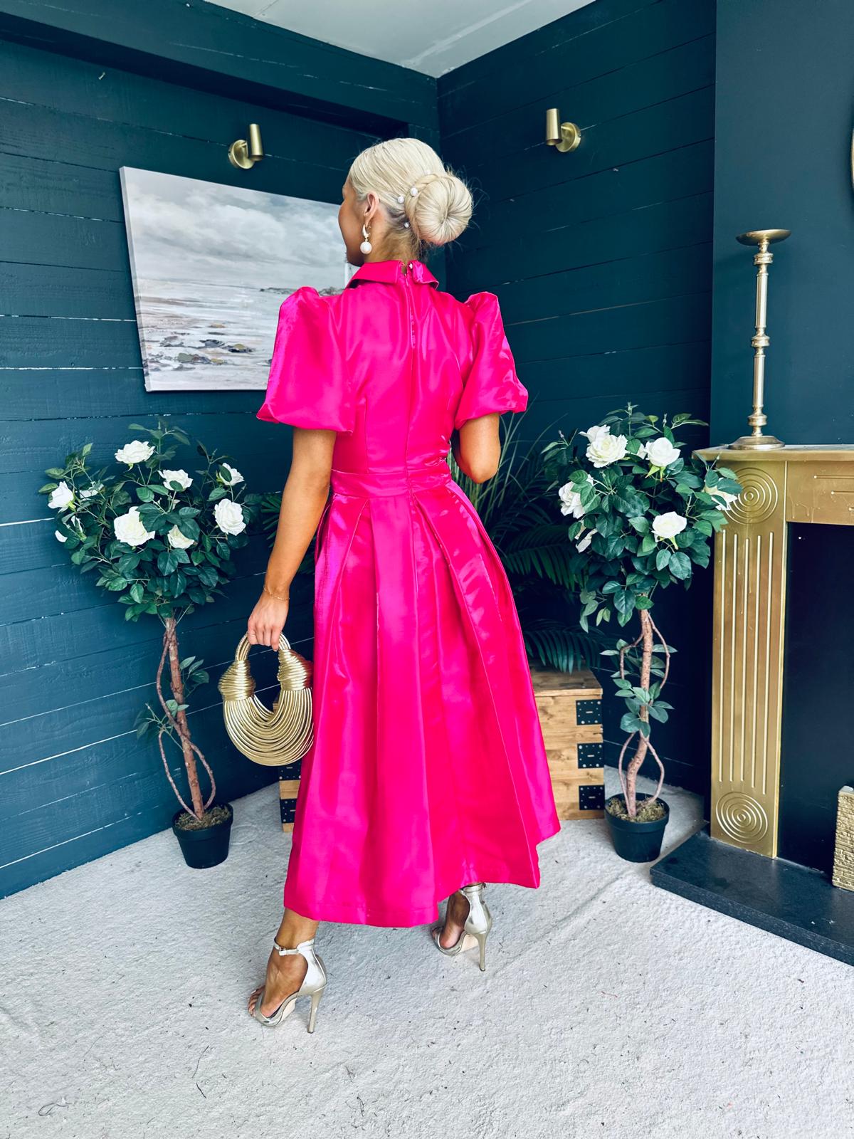 Felicity Detailed Occasion Midi Dress Pink
