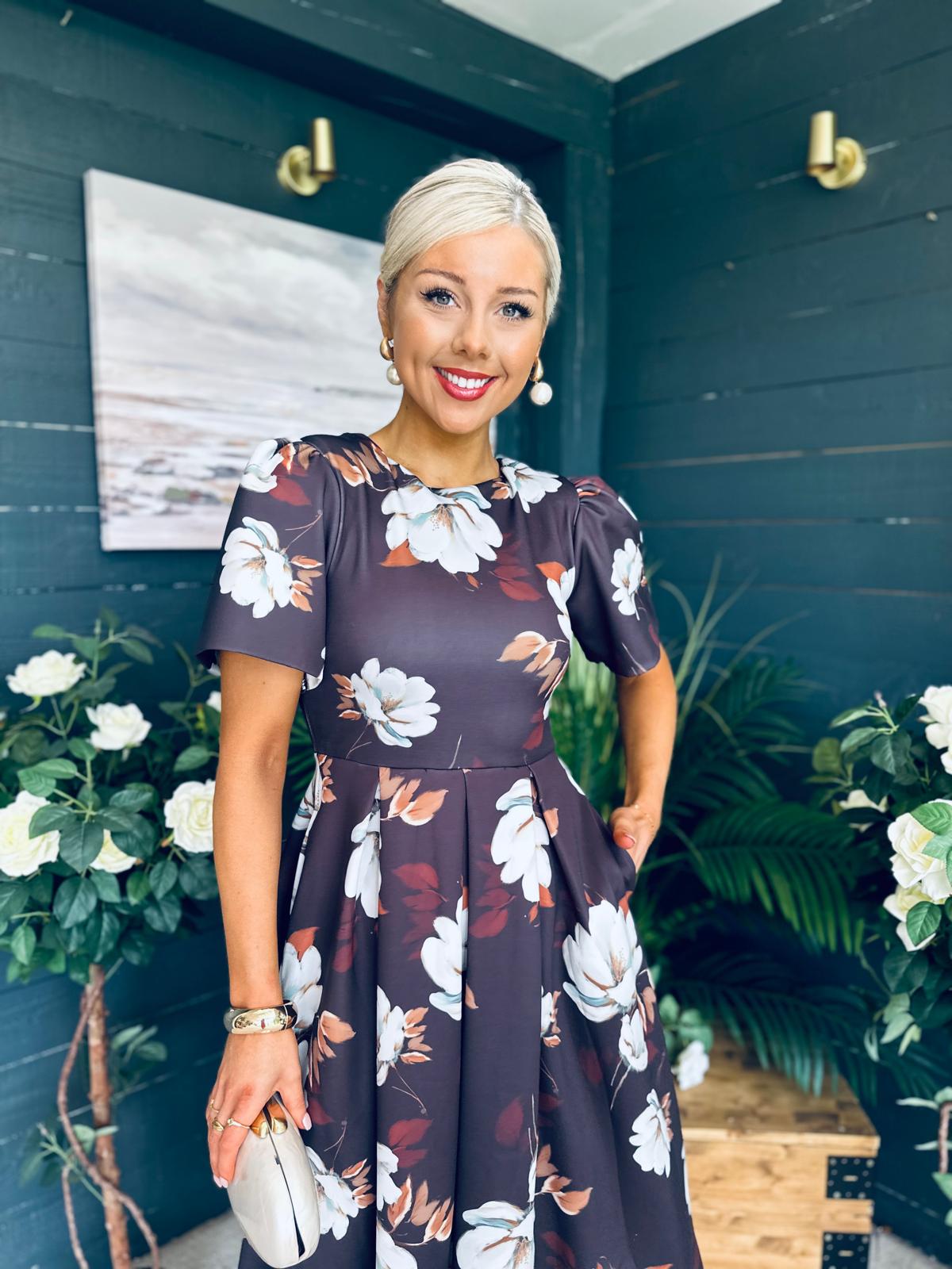 Elowin Statement Sleeve Skater Midi Dress Floral Coco