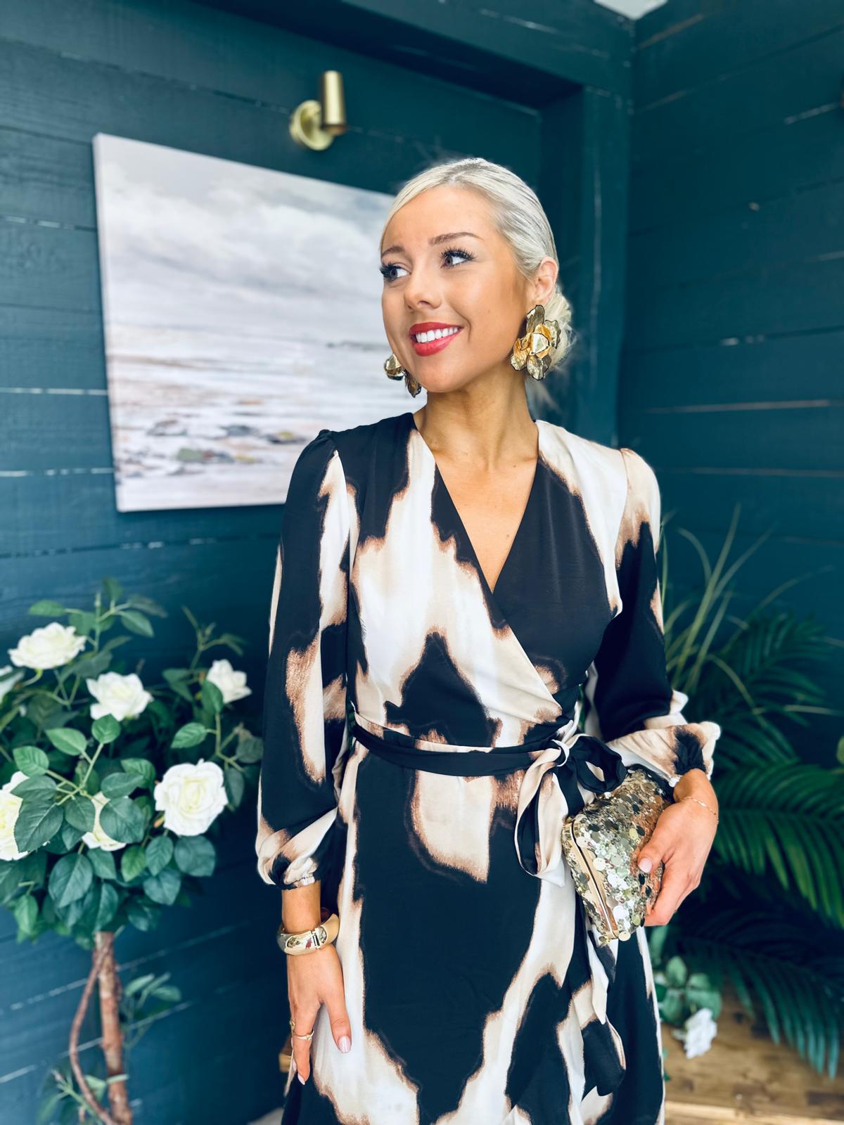Erin Long Sleeve Split Hem Frill Detail Maxi Dress Animal Print