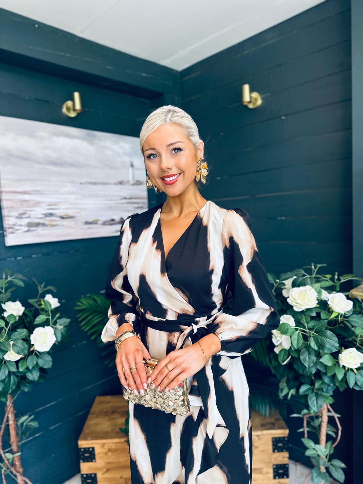 Erin Long Sleeve Split Hem Frill Detail Maxi Dress Animal Print
