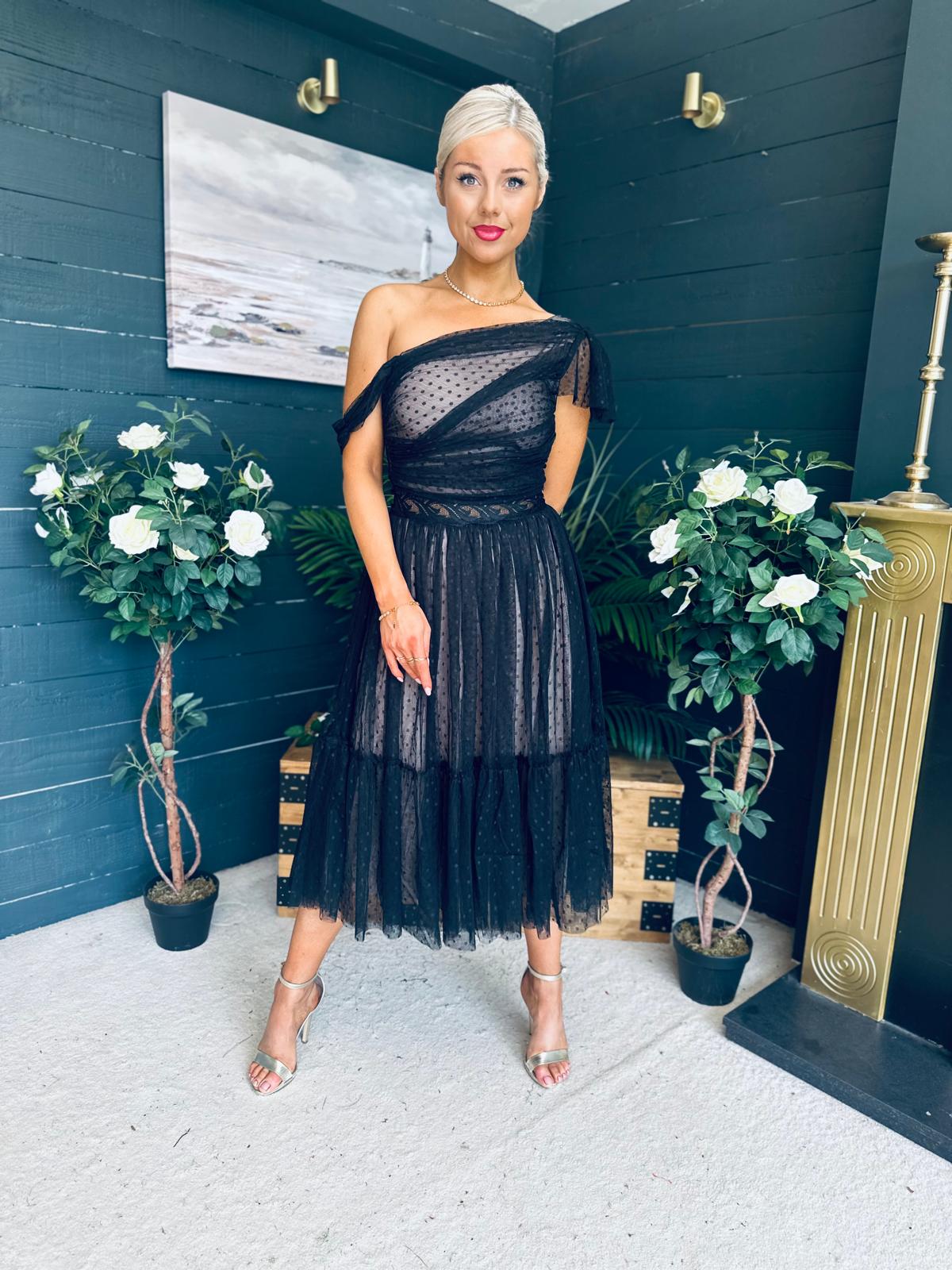 Suzan Occasion Tulle Midi Dress Black