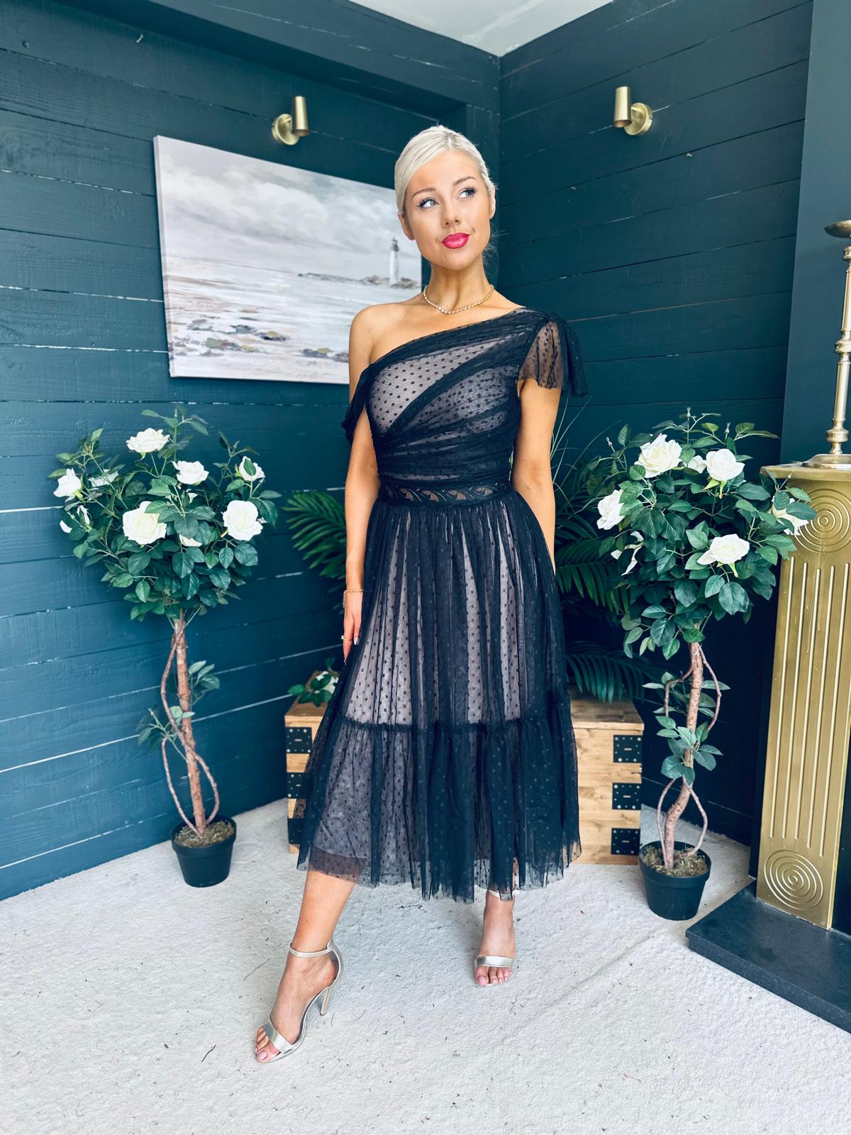 Suzan Occasion Tulle Midi Dress Black