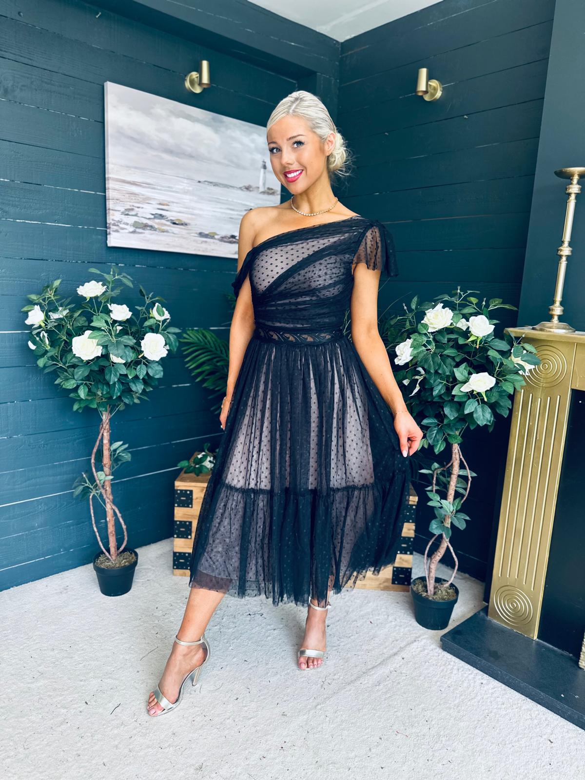 Suzan Occasion Tulle Midi Dress Black