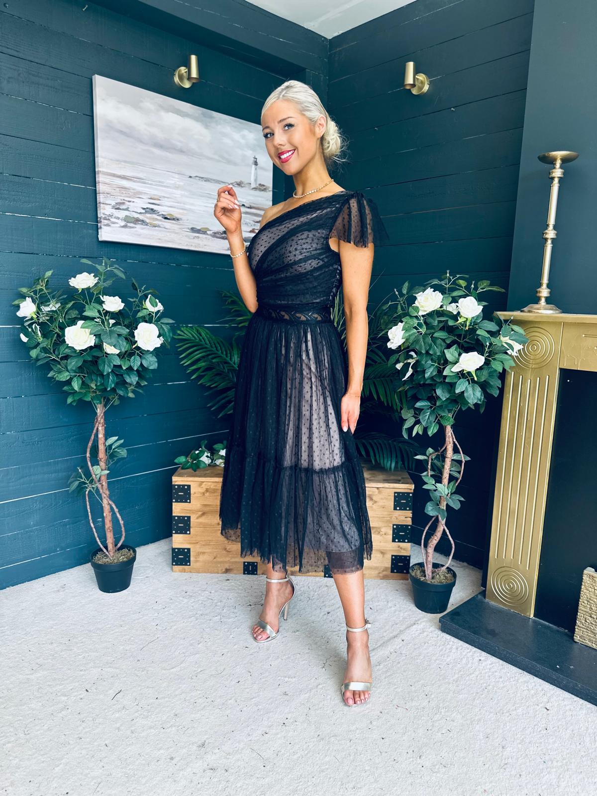 Suzan Occasion Tulle Midi Dress Black