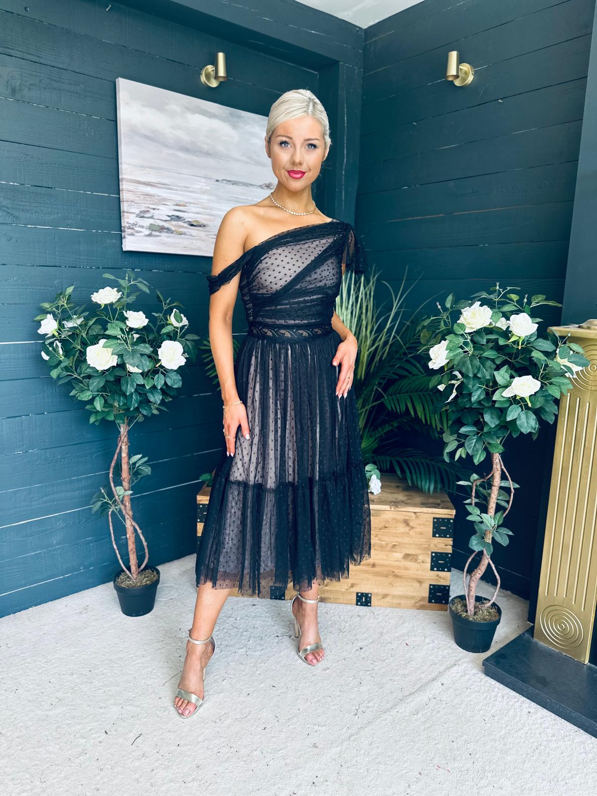Suzan Occasion Tulle Midi Dress Black