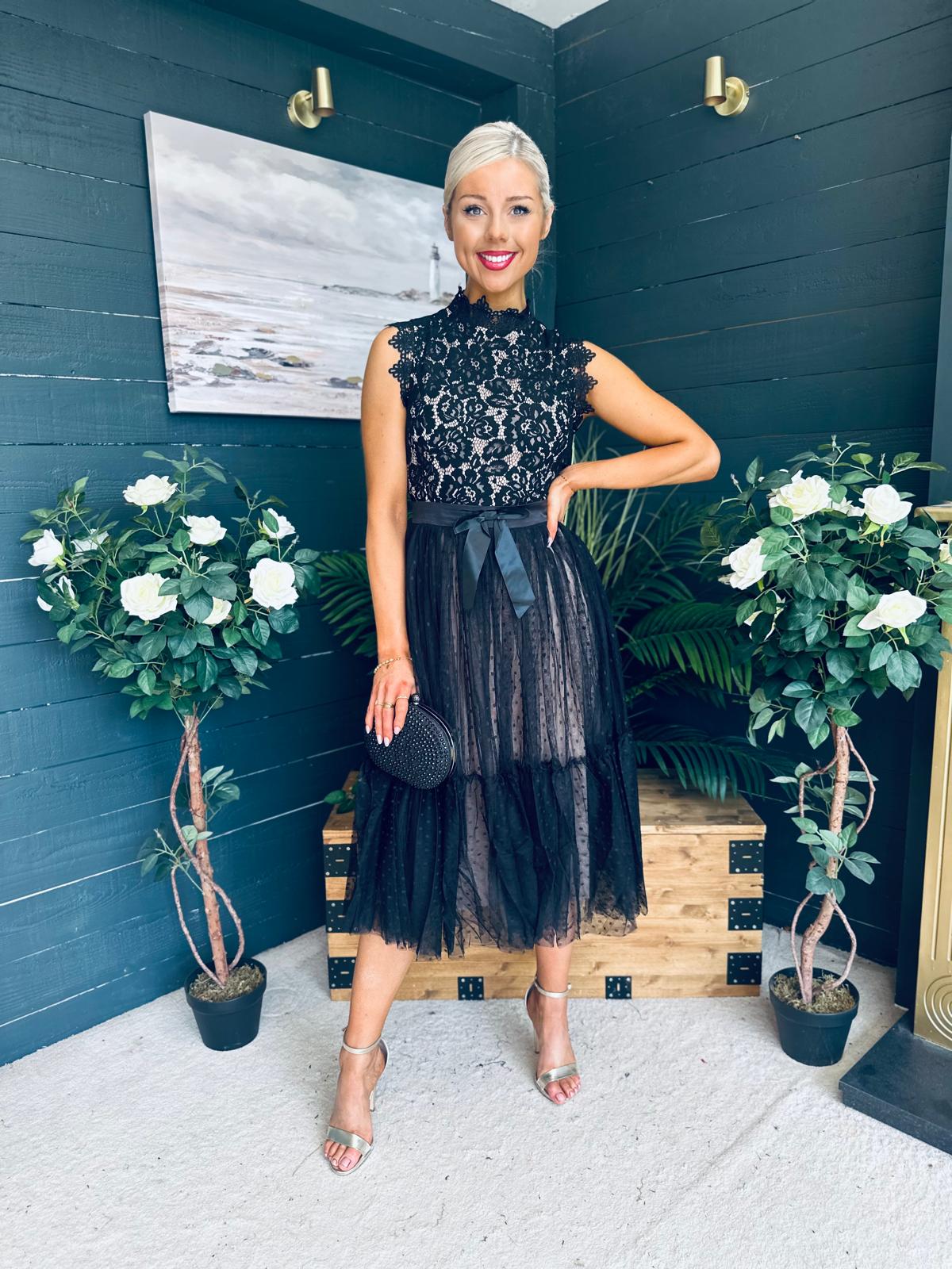 Annabelle Occasion Tulle Midi Dress Black