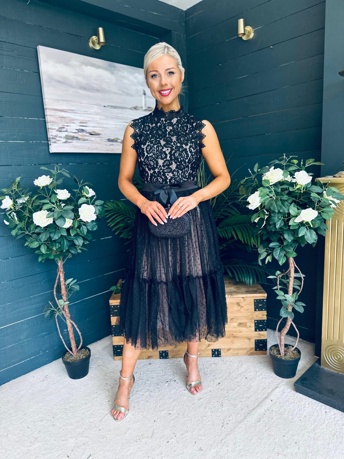 Annabelle Occasion Tulle Midi Dress Black