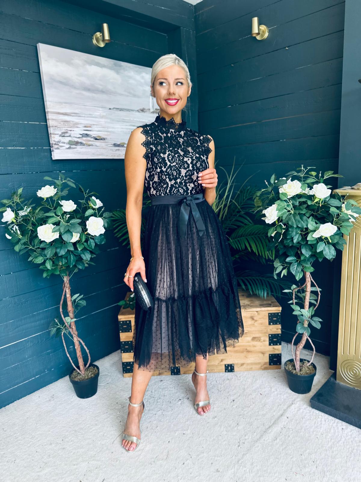 Annabelle Occasion Tulle Midi Dress Black