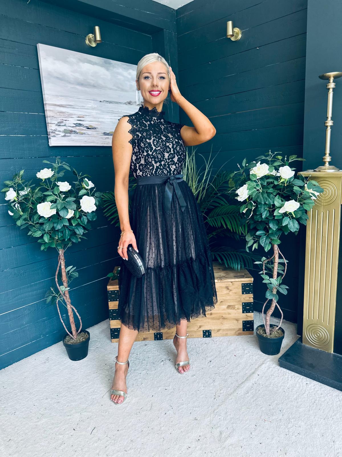 Annabelle Occasion Tulle Midi Dress Black