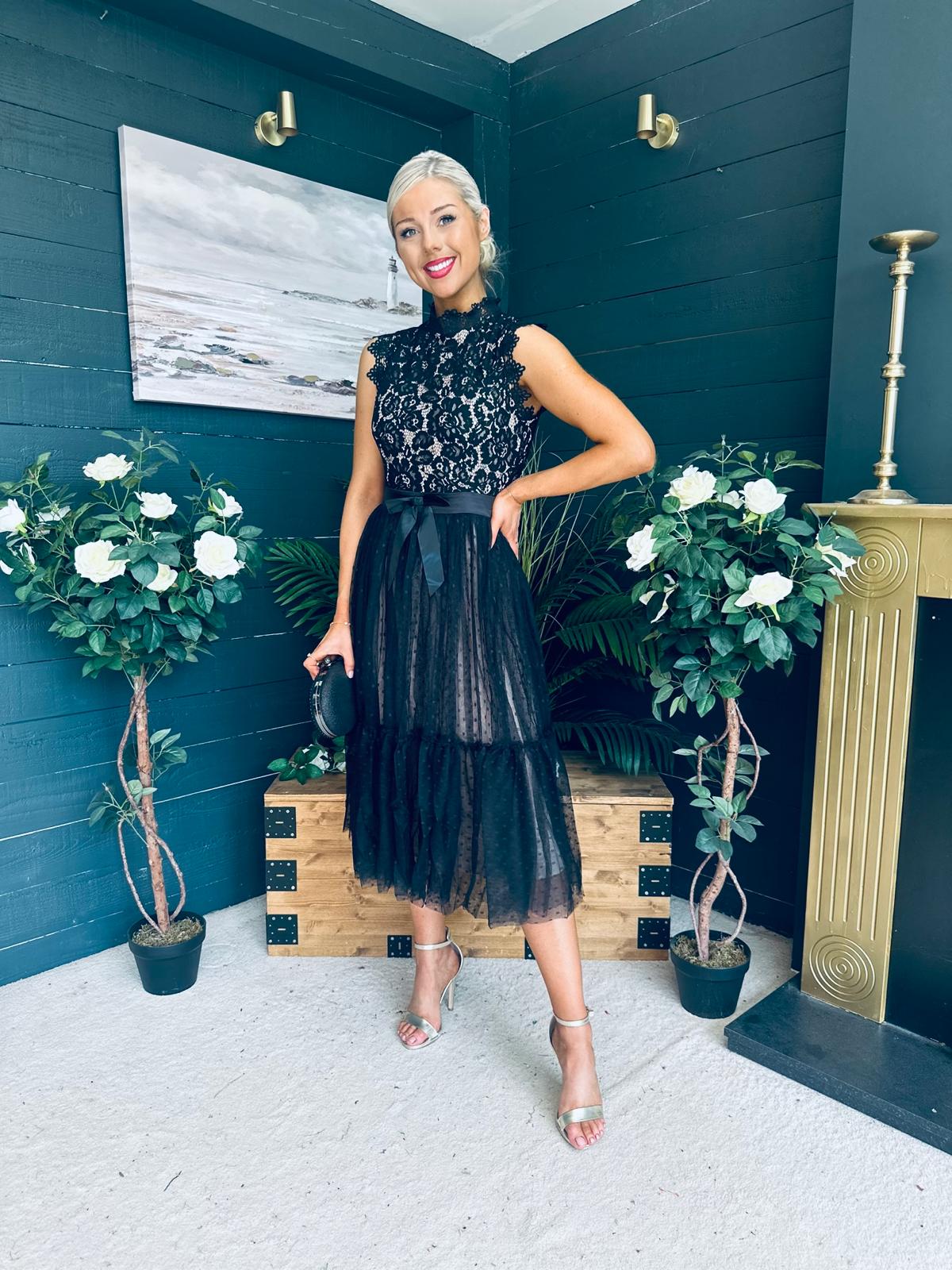 Annabelle Occasion Tulle Midi Dress Black
