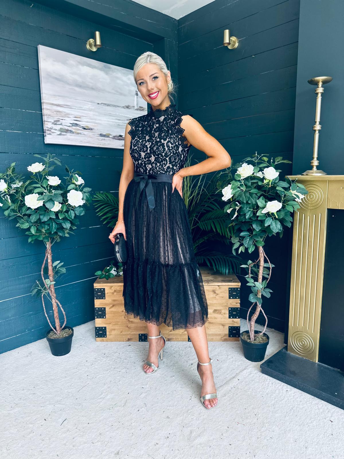 Annabelle Occasion Tulle Midi Dress Black
