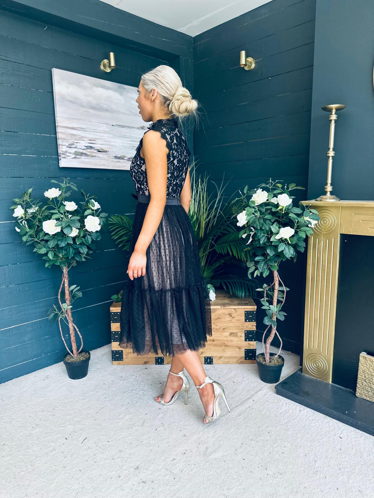 Annabelle Occasion Tulle Midi Dress Black