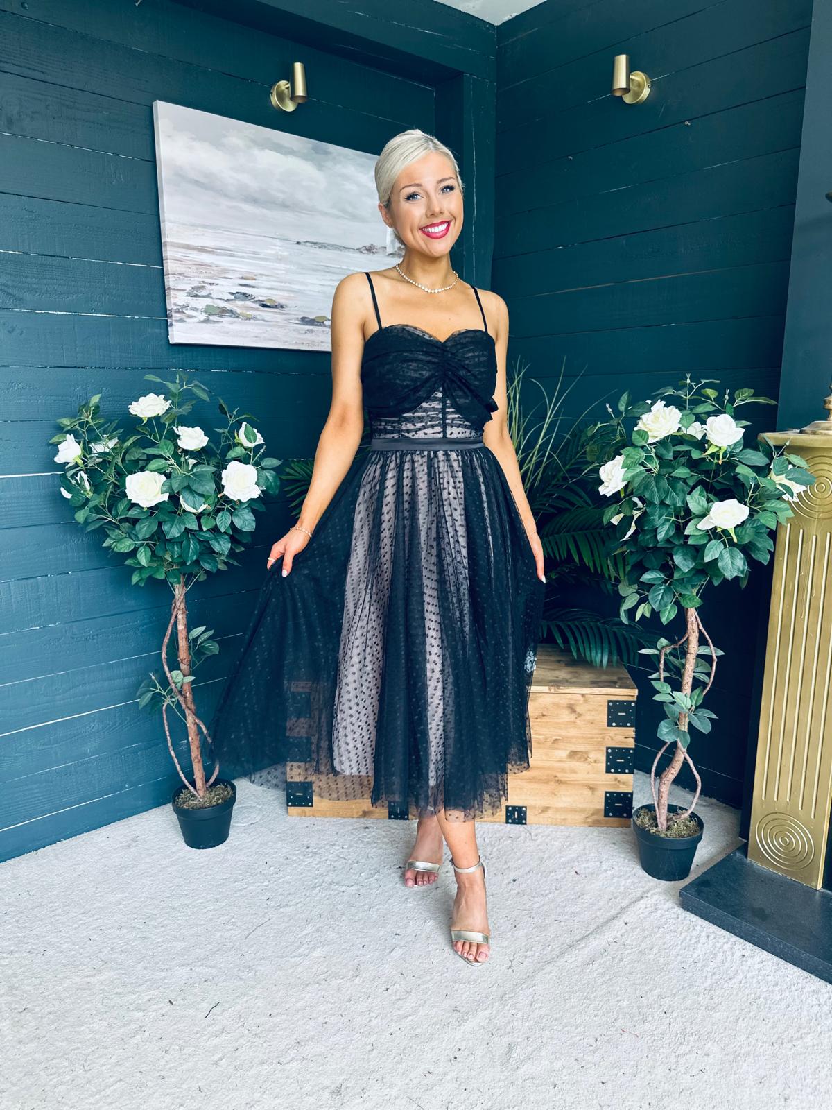 Maire Occasion Tulle Midi Dress Black