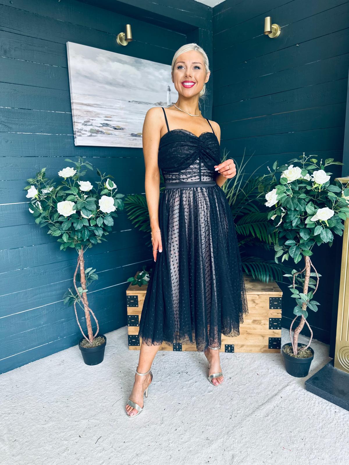 Maire Occasion Tulle Midi Dress Black