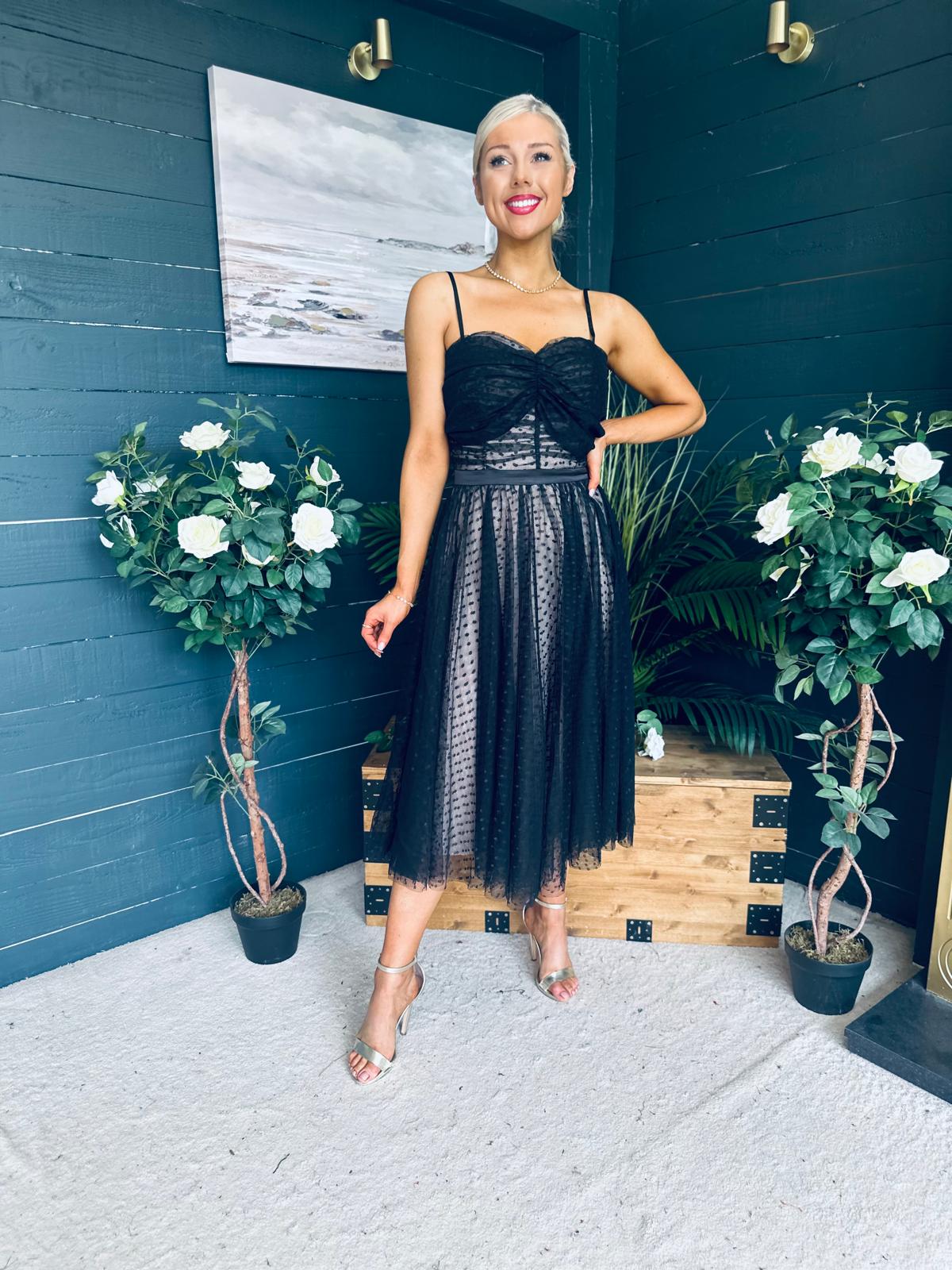 Maire Occasion Tulle Midi Dress Black