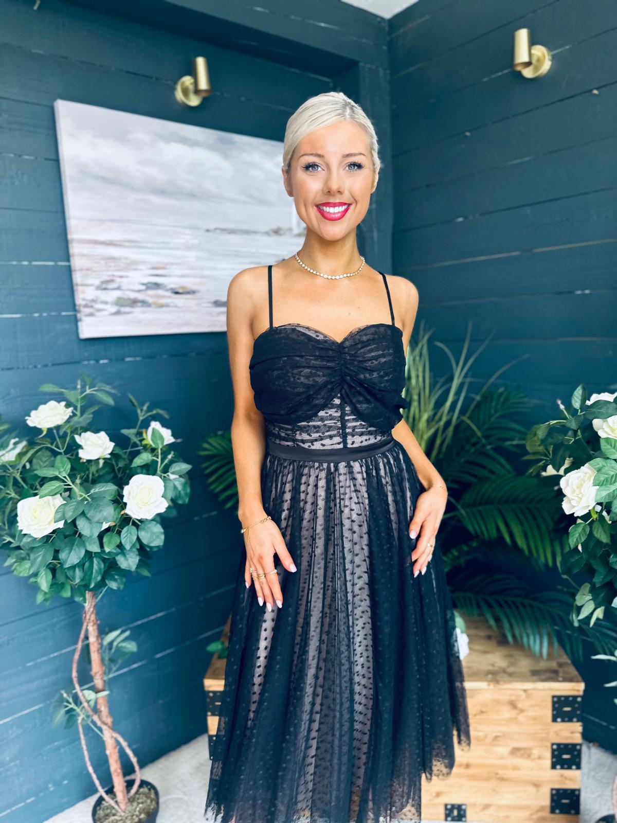 Maire Occasion Tulle Midi Dress Black