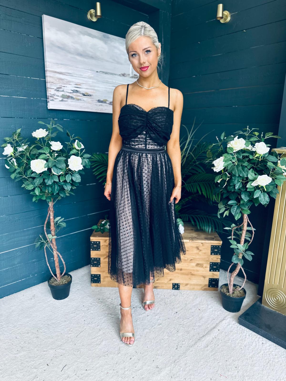 Maire Occasion Tulle Midi Dress Black