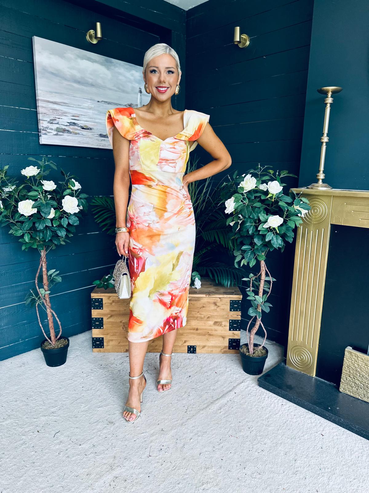Jasmin Detailed Midi Dress Yellow