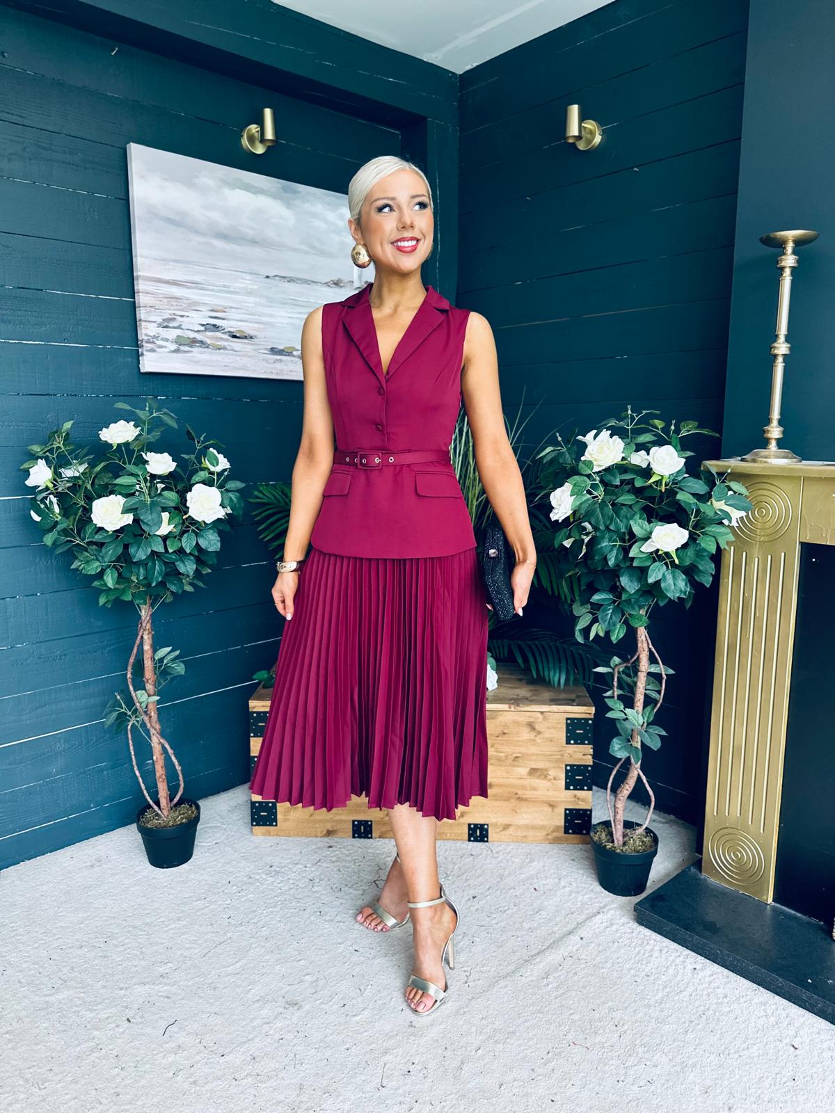 Agatha Detailed Midi Dress Berry