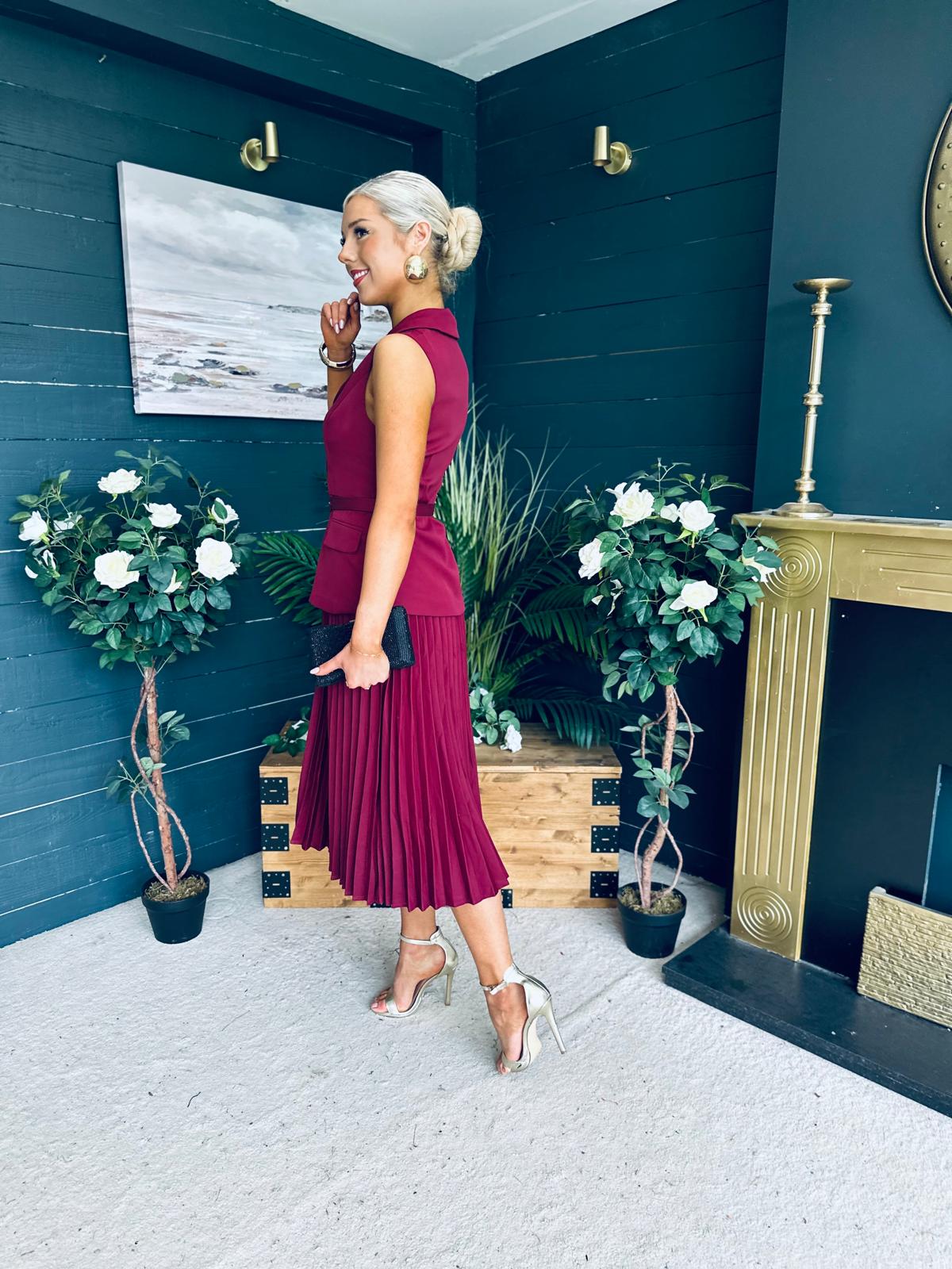 Agatha Detailed Midi Dress Berry