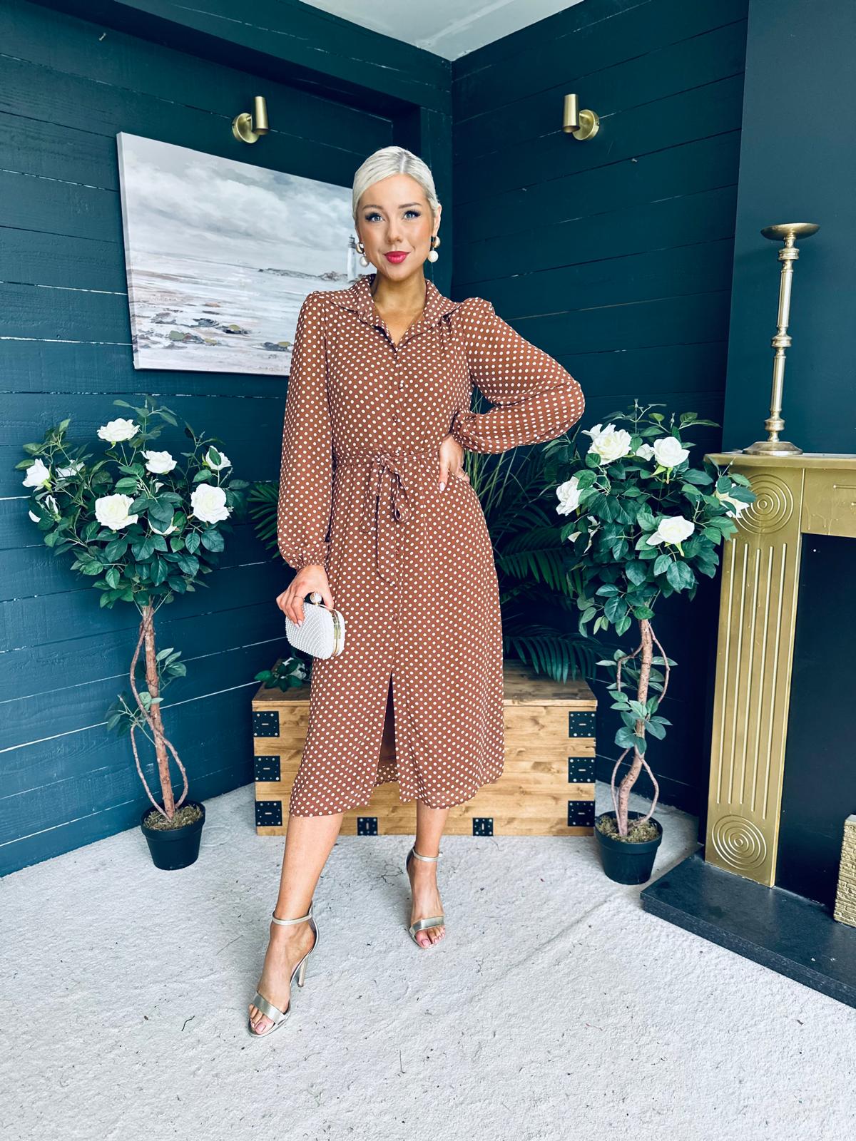 Kaya Print Midi Shirt Dress Polka Coco