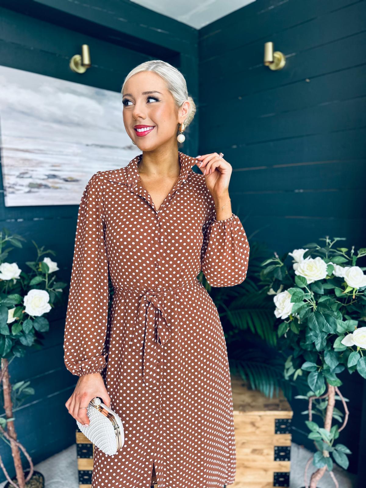 Kaya Print Midi Shirt Dress Polka Coco