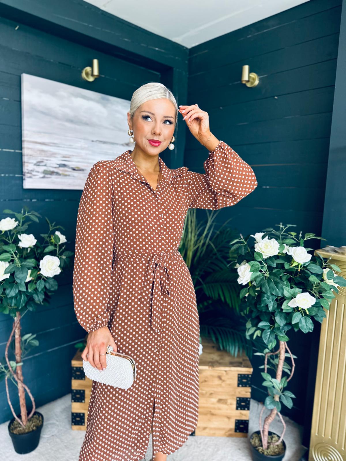Kaya Print Midi Shirt Dress Polka Coco