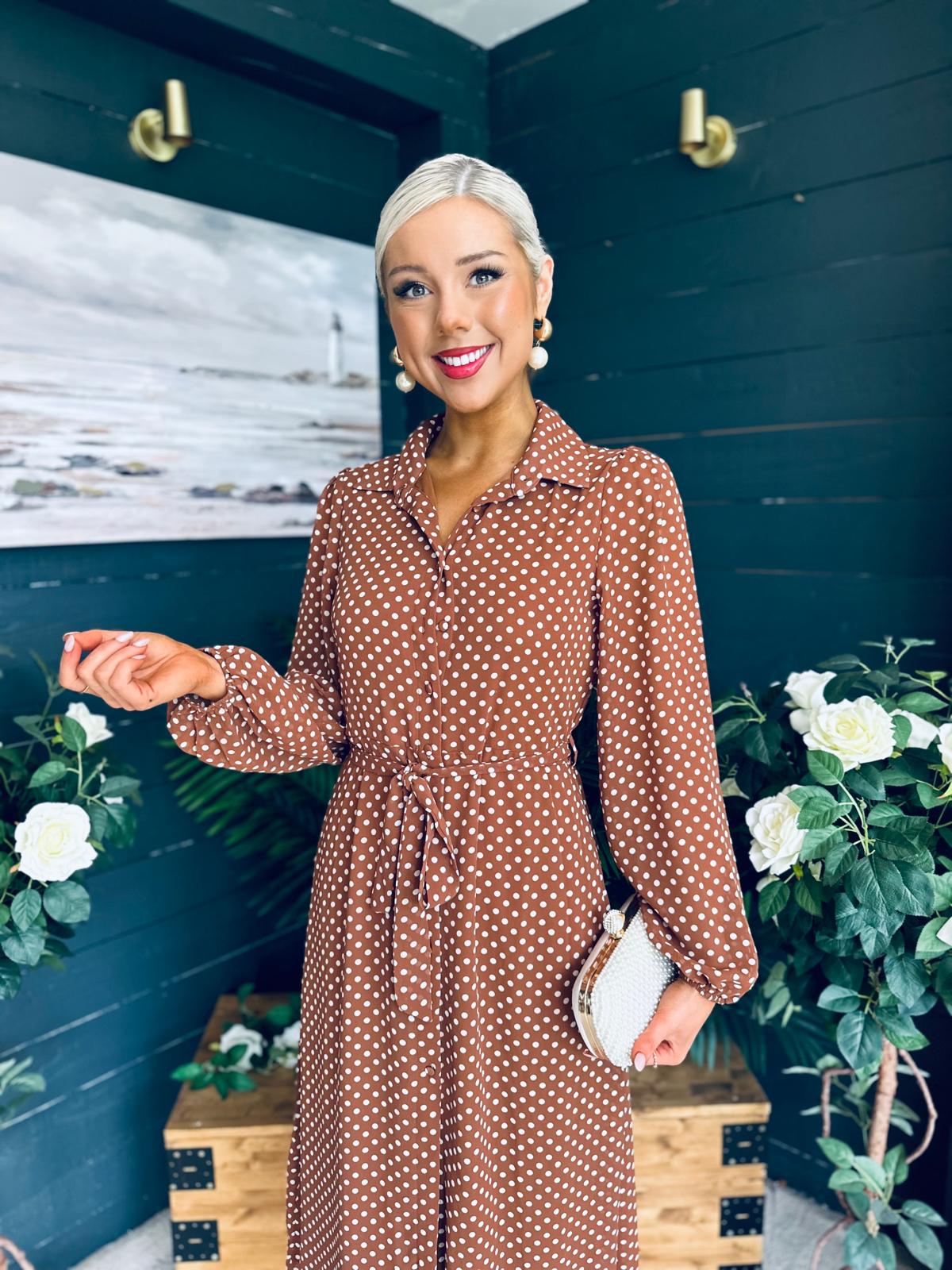 Kaya Print Midi Shirt Dress Polka Coco
