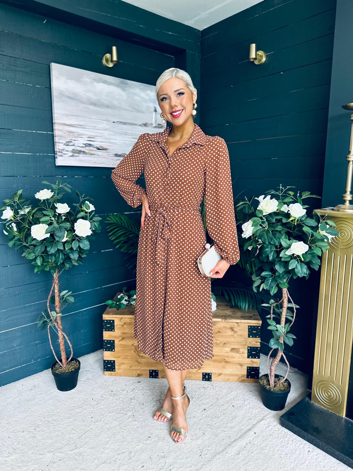 Kaya Print Midi Shirt Dress Polka Coco