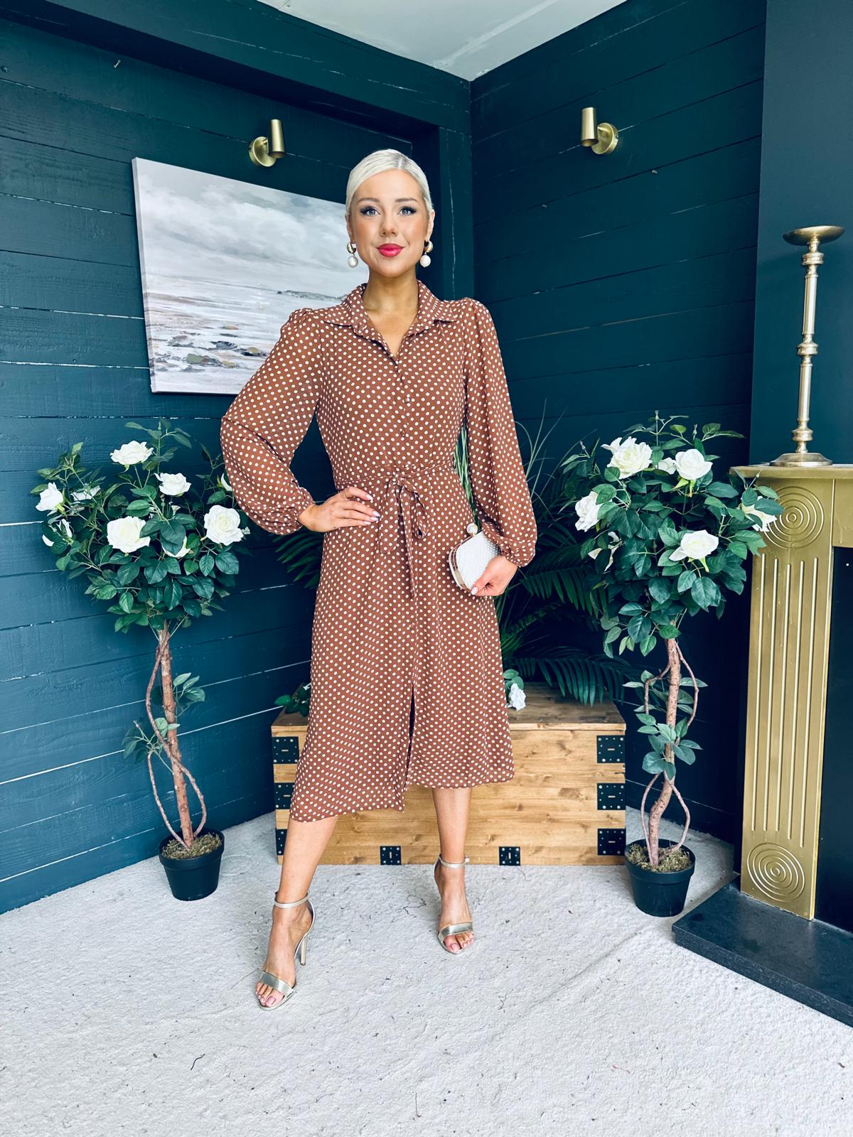 Kaya Print Midi Shirt Dress Polka Coco