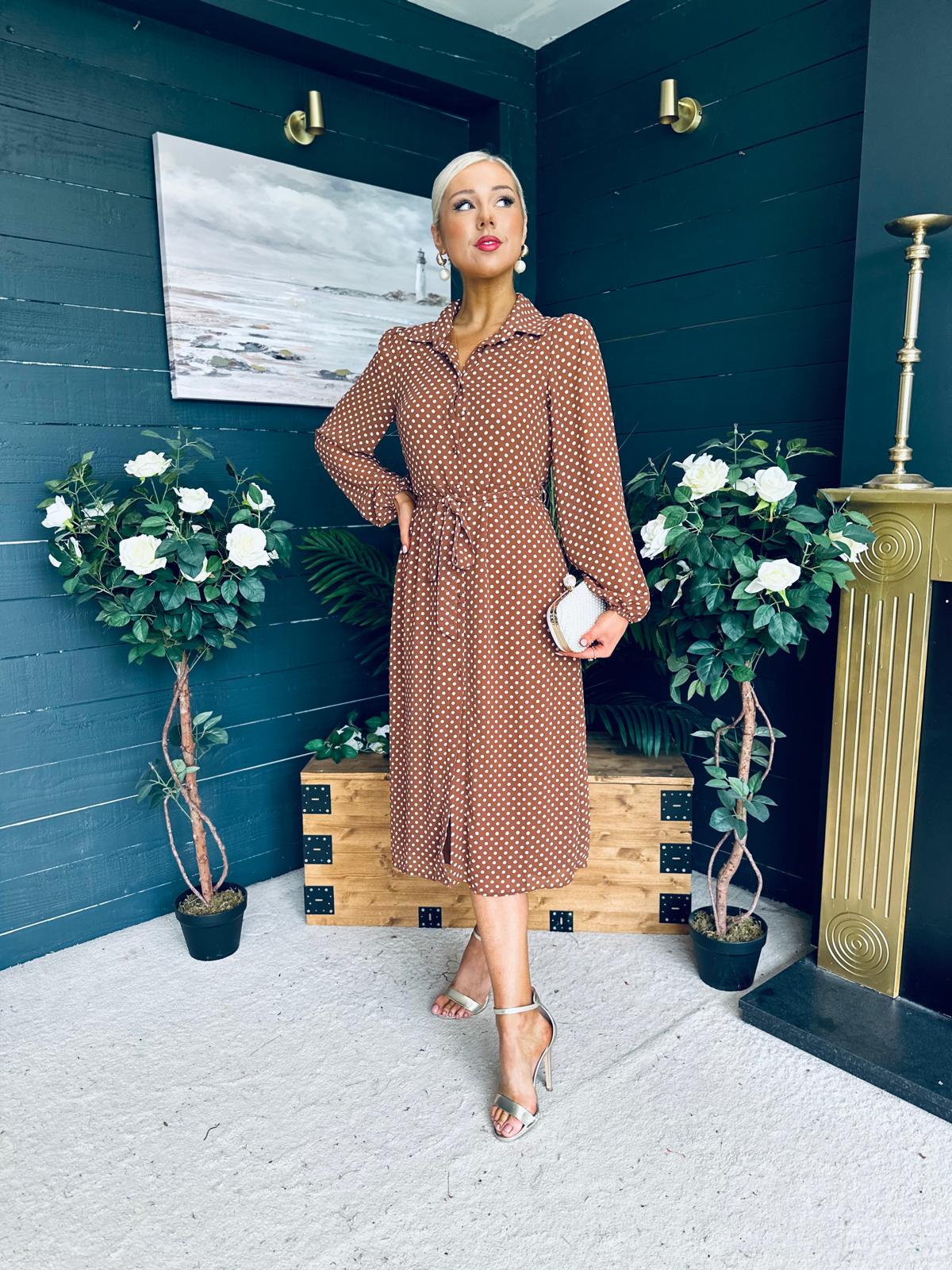 Kaya Print Midi Shirt Dress Polka Coco