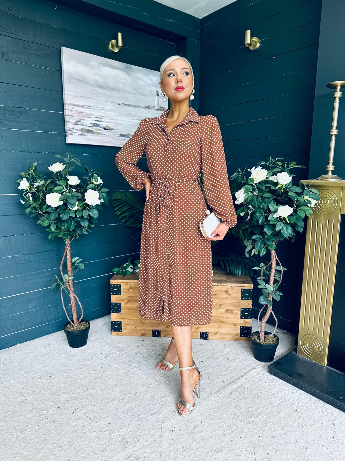 Kaya Print Midi Shirt Dress Polka Coco