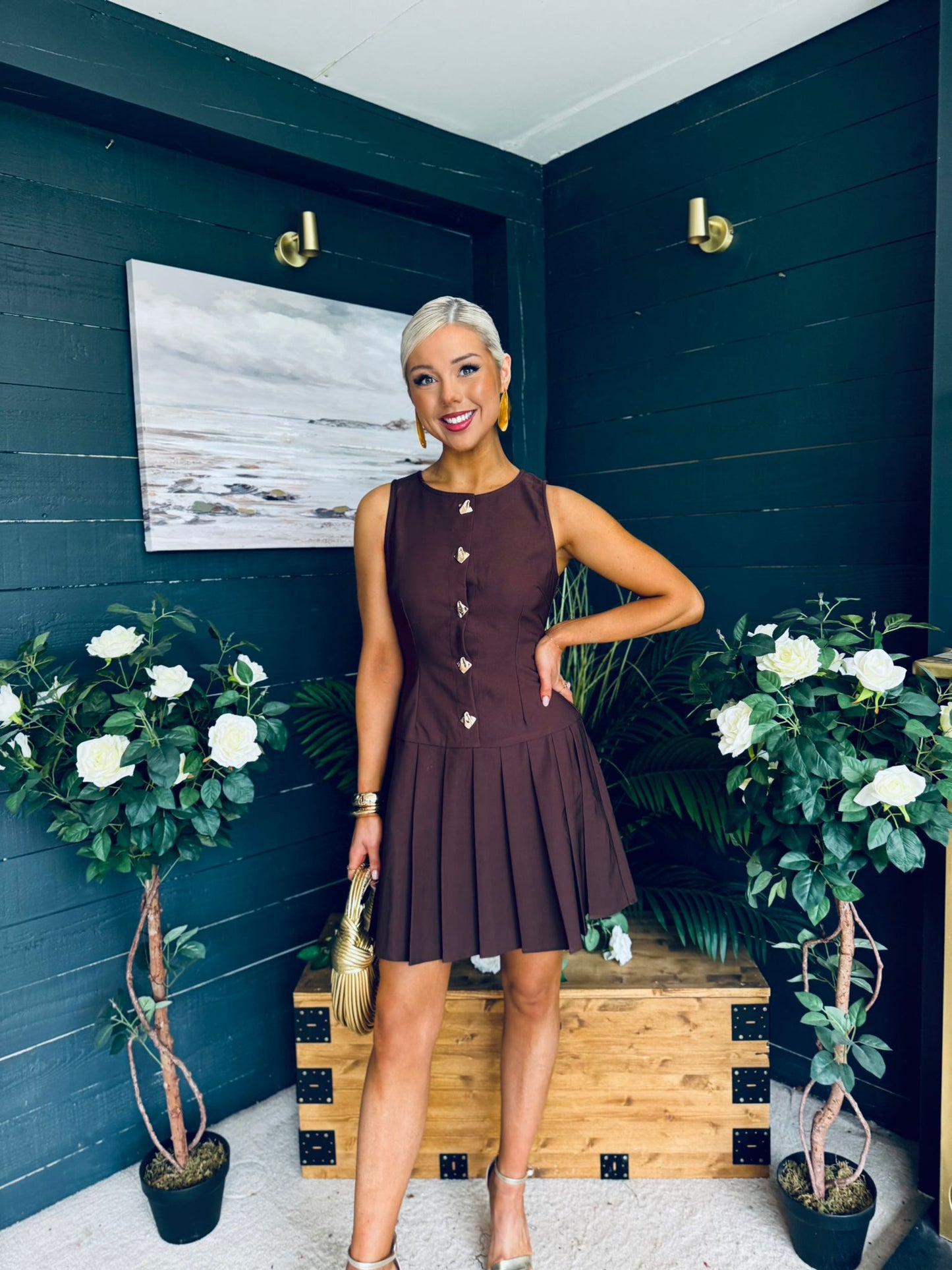 Penelopie Tailored Pleated Mini Dress Coco
