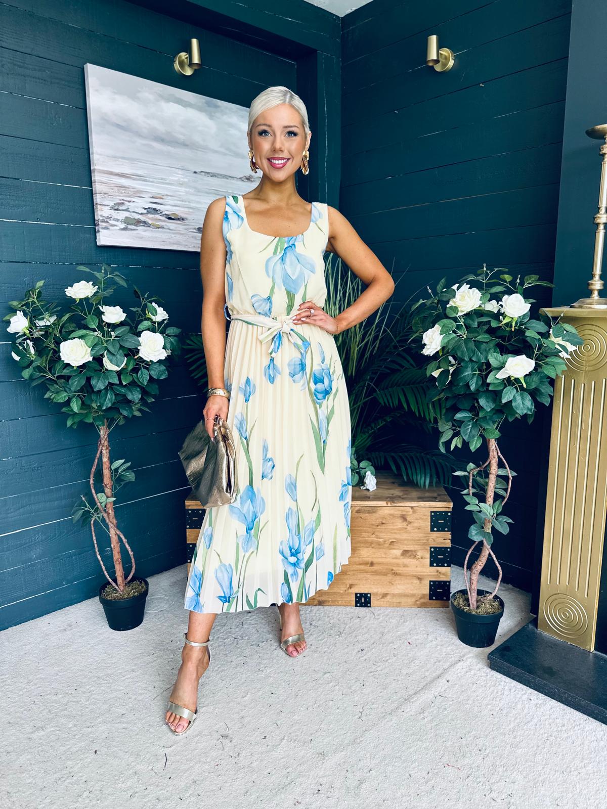 Bronagh Detailed Midi Dress Floral Yellow/Blue
