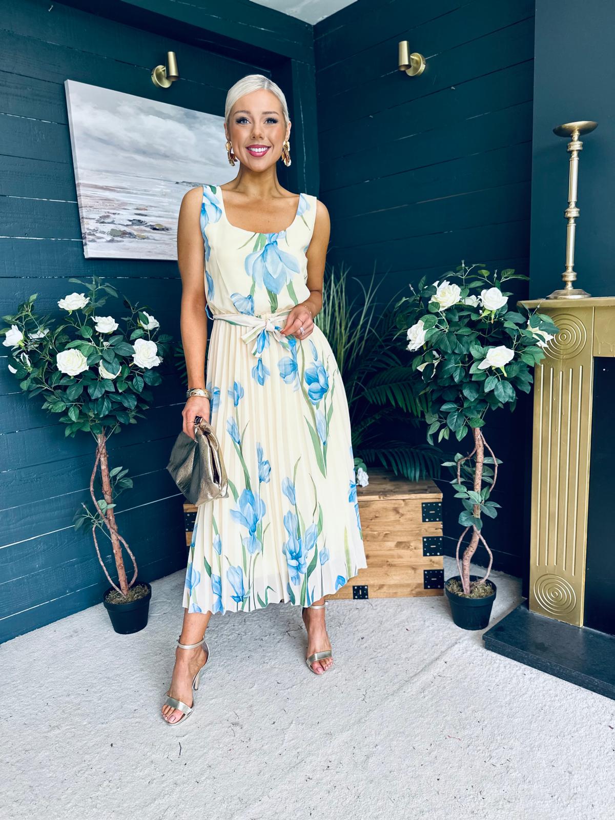 Bronagh Detailed Midi Dress Floral Yellow/Blue