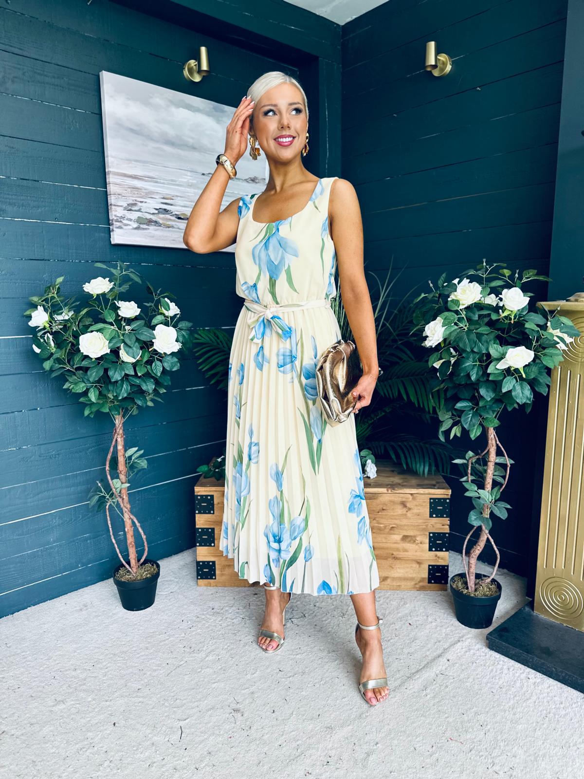 Bronagh Detailed Midi Dress Floral Yellow/Blue