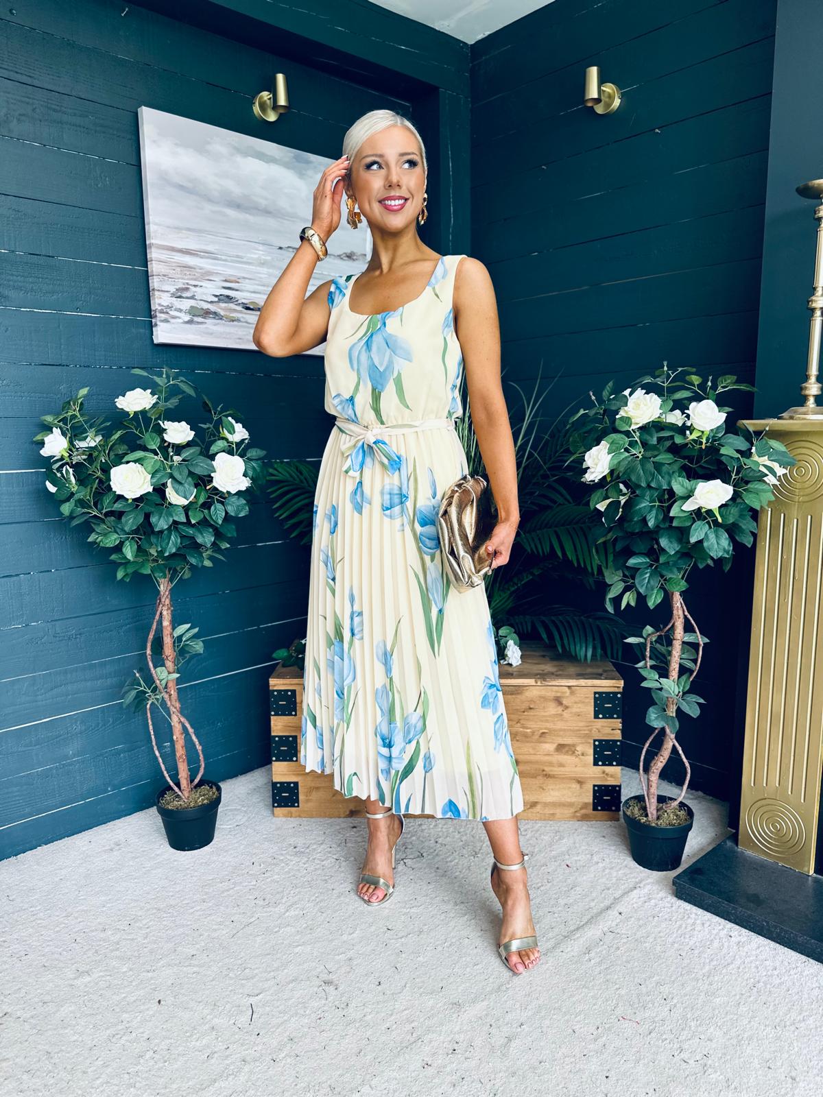 Bronagh Detailed Midi Dress Floral Yellow/Blue