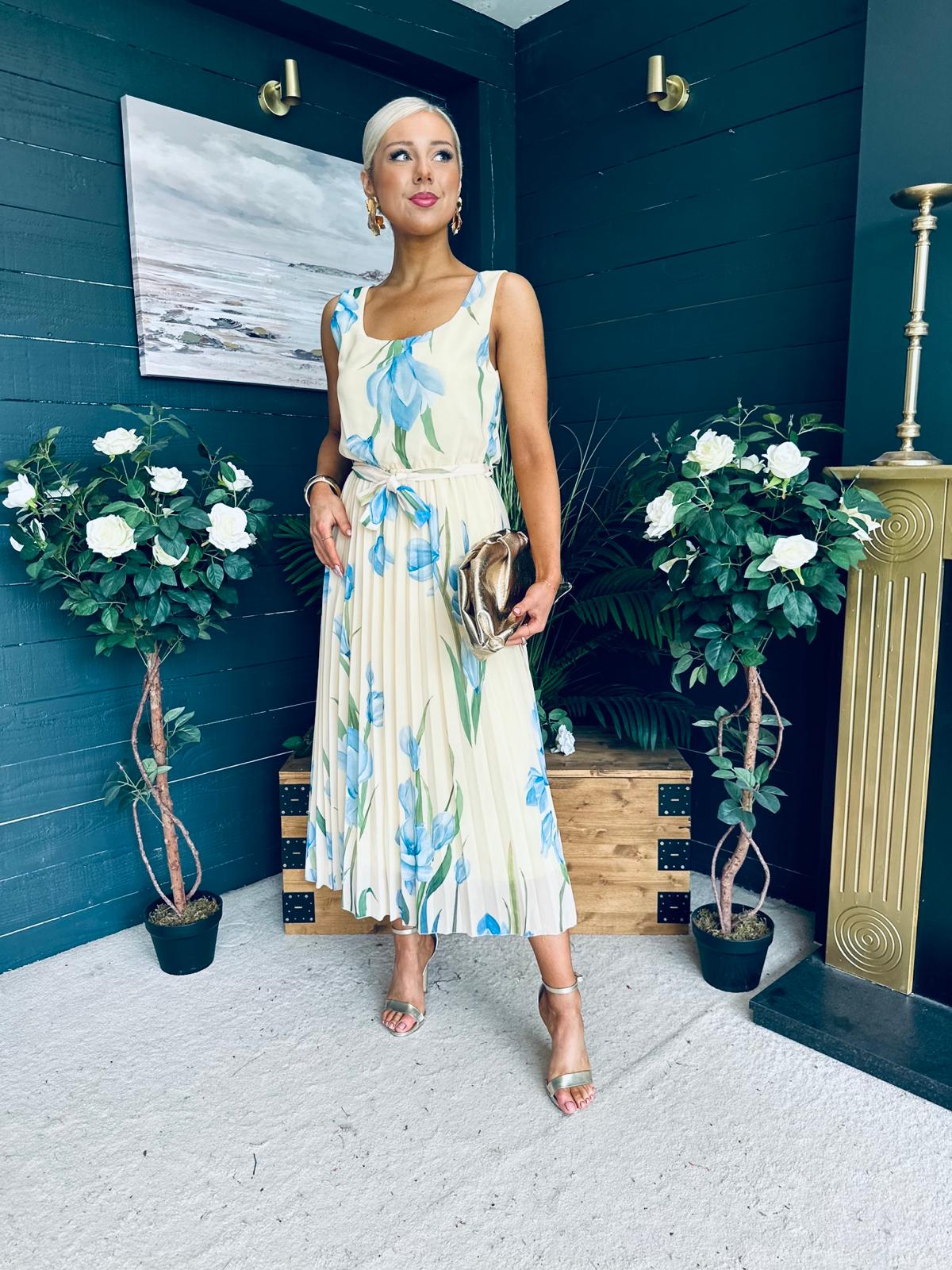 Bronagh Detailed Midi Dress Floral Yellow/Blue