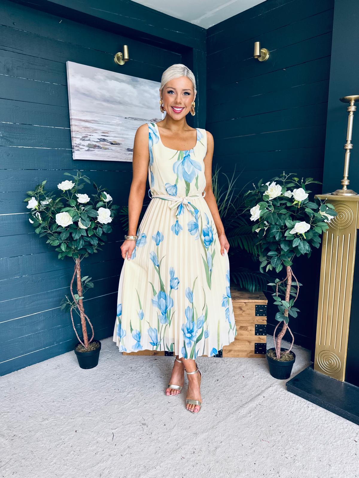Bronagh Detailed Midi Dress Floral Yellow/Blue