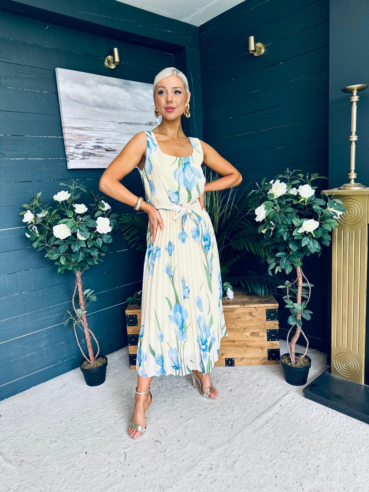 Bronagh Detailed Midi Dress Floral Yellow/Blue