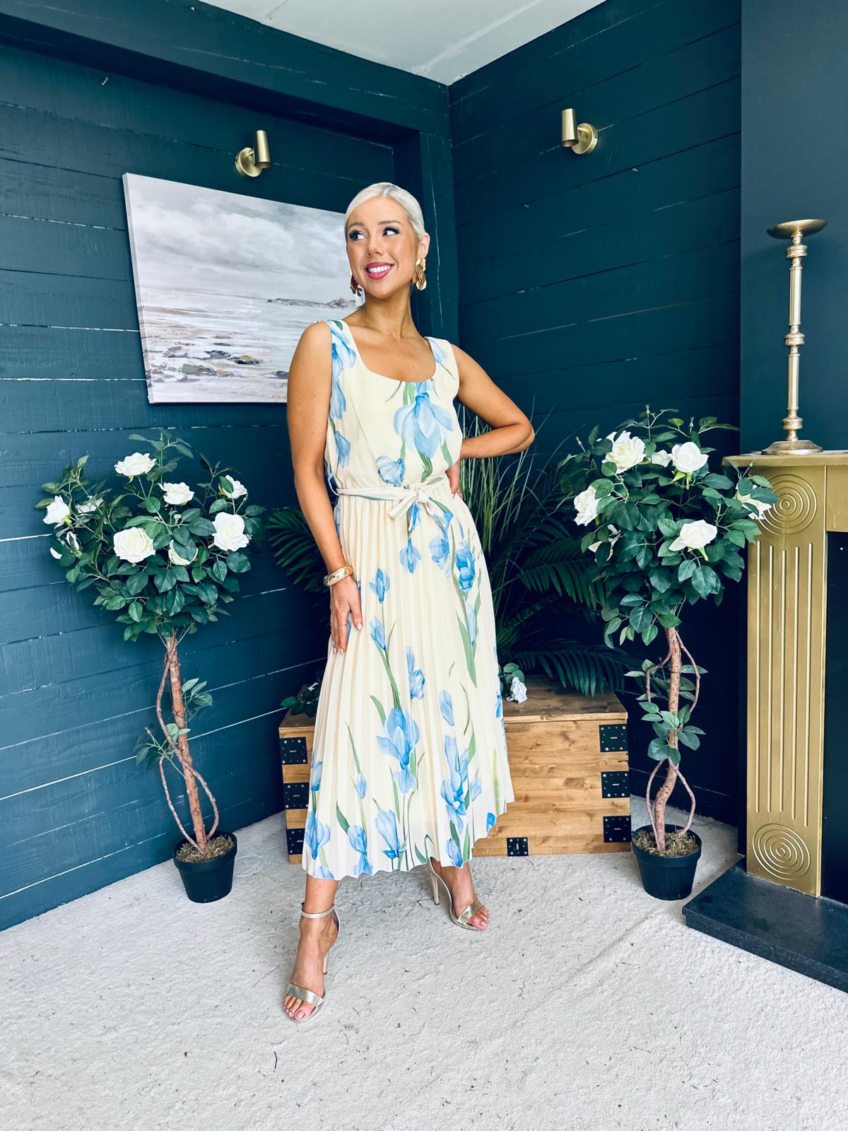 Bronagh Detailed Midi Dress Floral Yellow/Blue