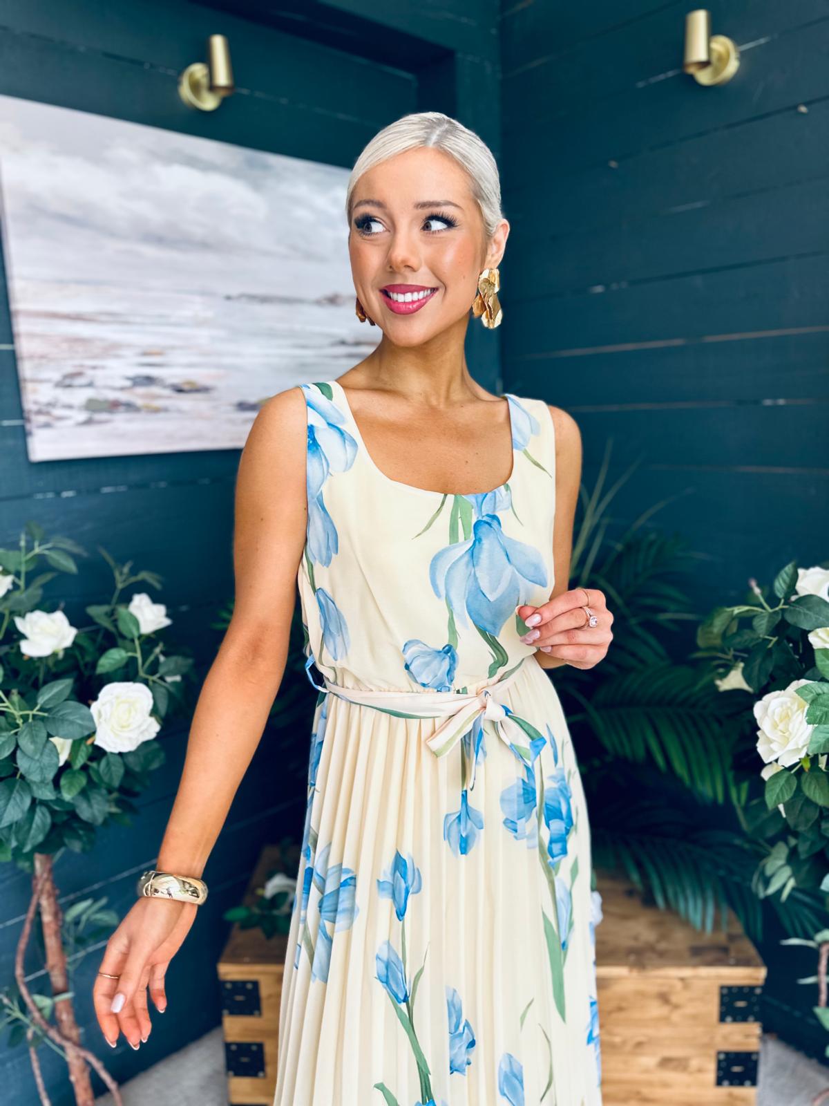 Bronagh Detailed Midi Dress Floral Yellow/Blue