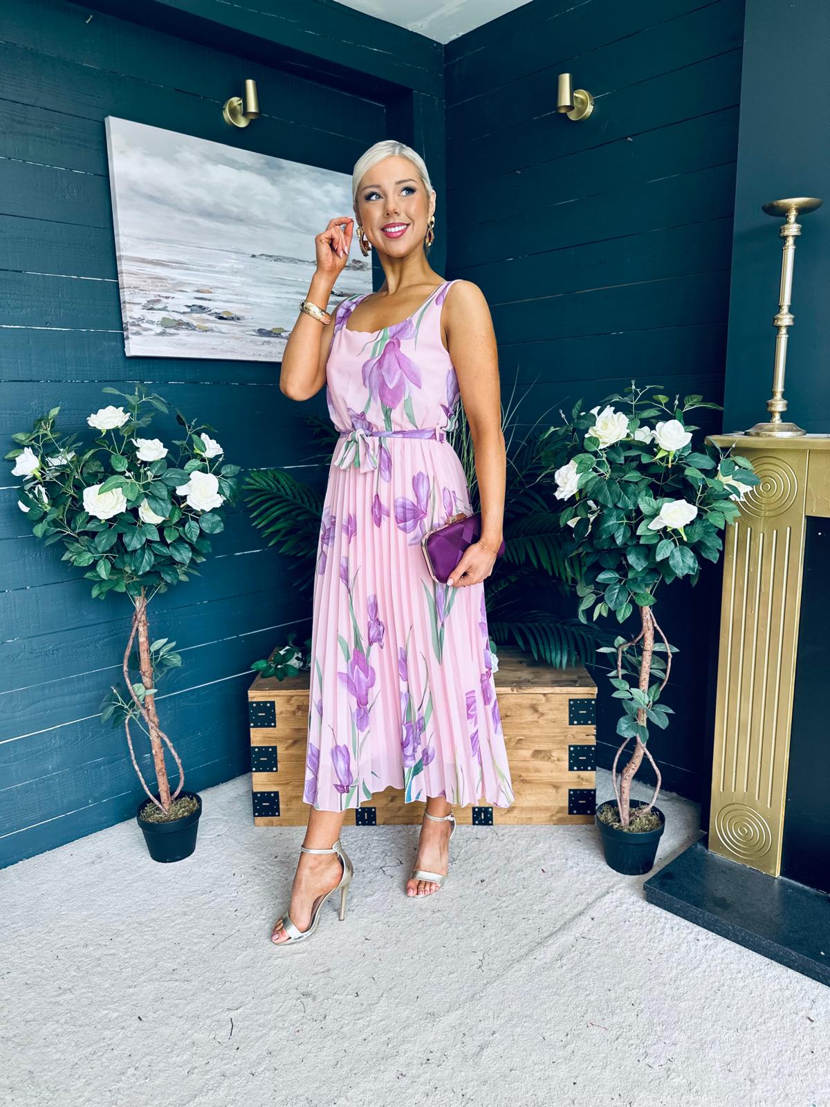 Bronagh Detailed Midi Dress Floral Pink