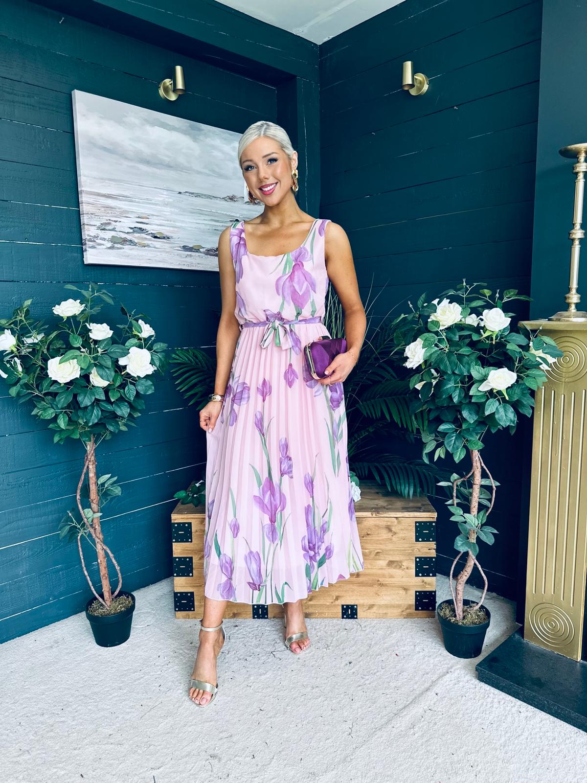 Bronagh Detailed Midi Dress Floral Pink