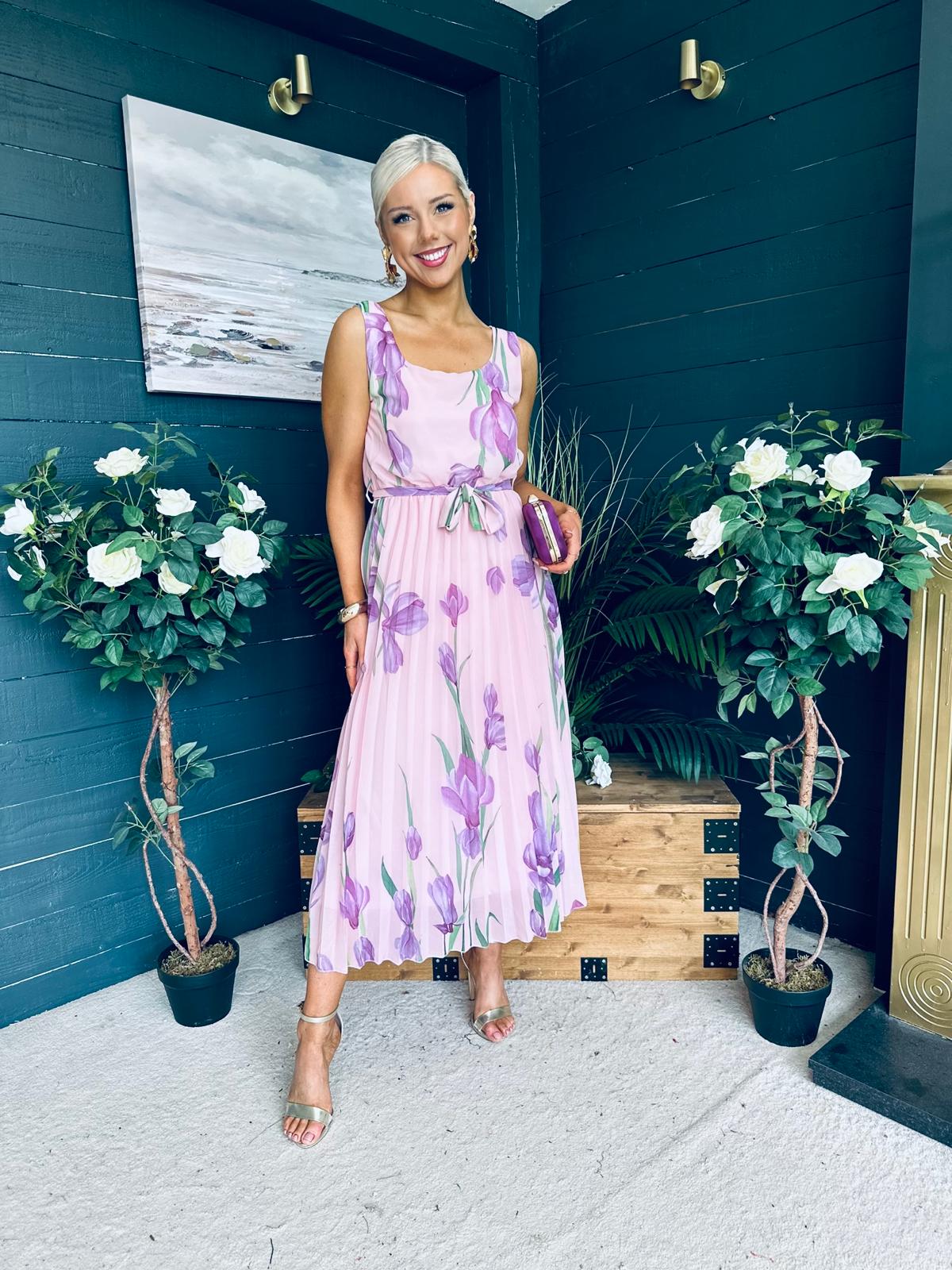 Bronagh Detailed Midi Dress Floral Pink