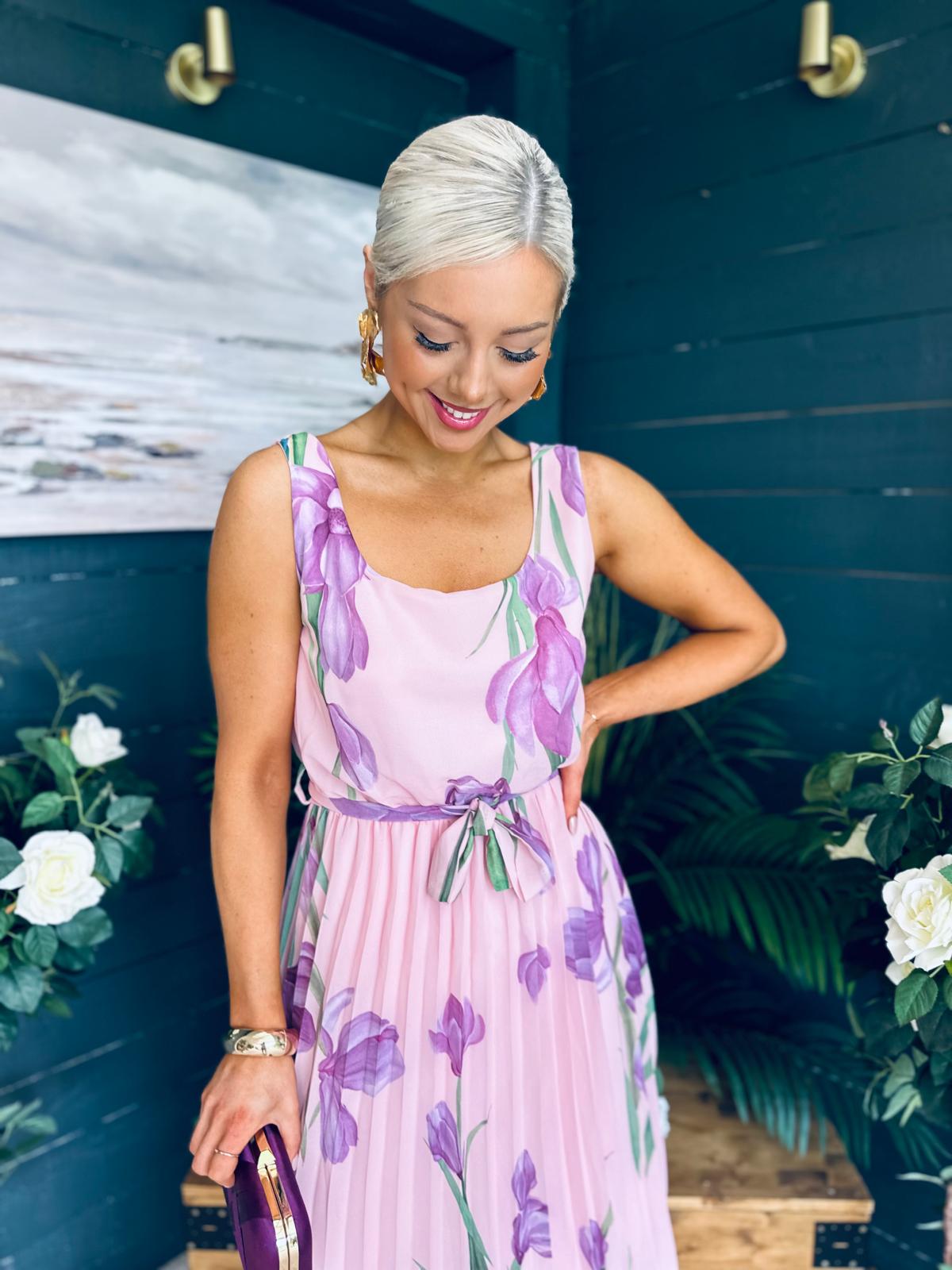 Bronagh Detailed Midi Dress Floral Pink