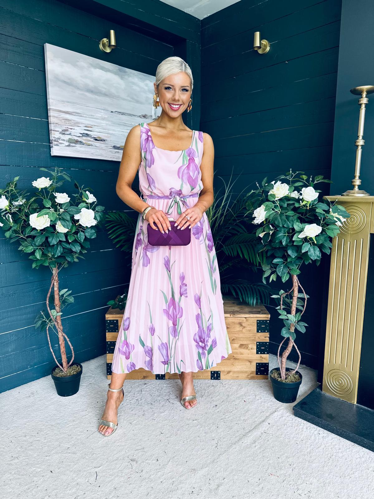 Bronagh Detailed Midi Dress Floral Pink