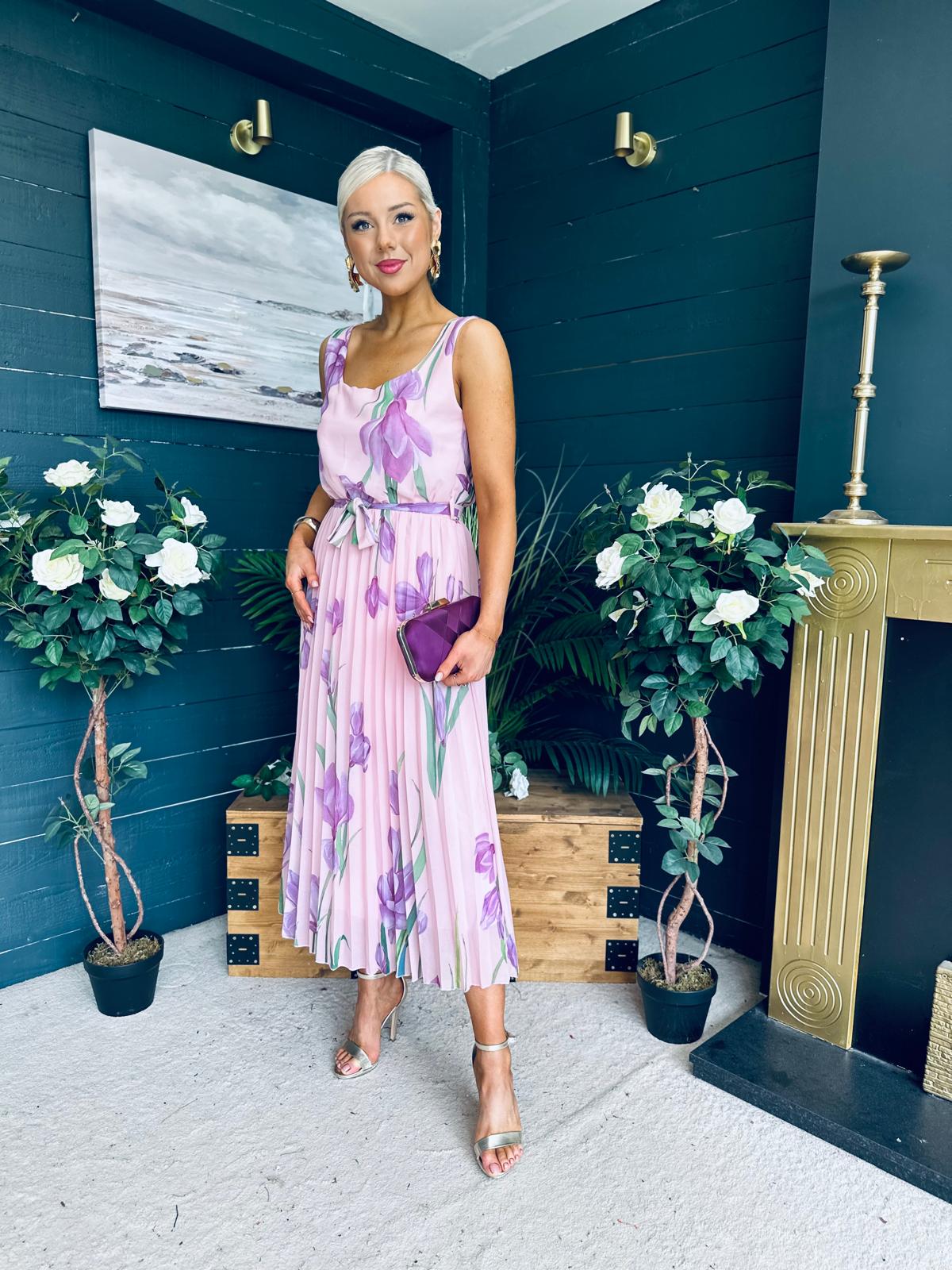 Bronagh Detailed Midi Dress Floral Pink