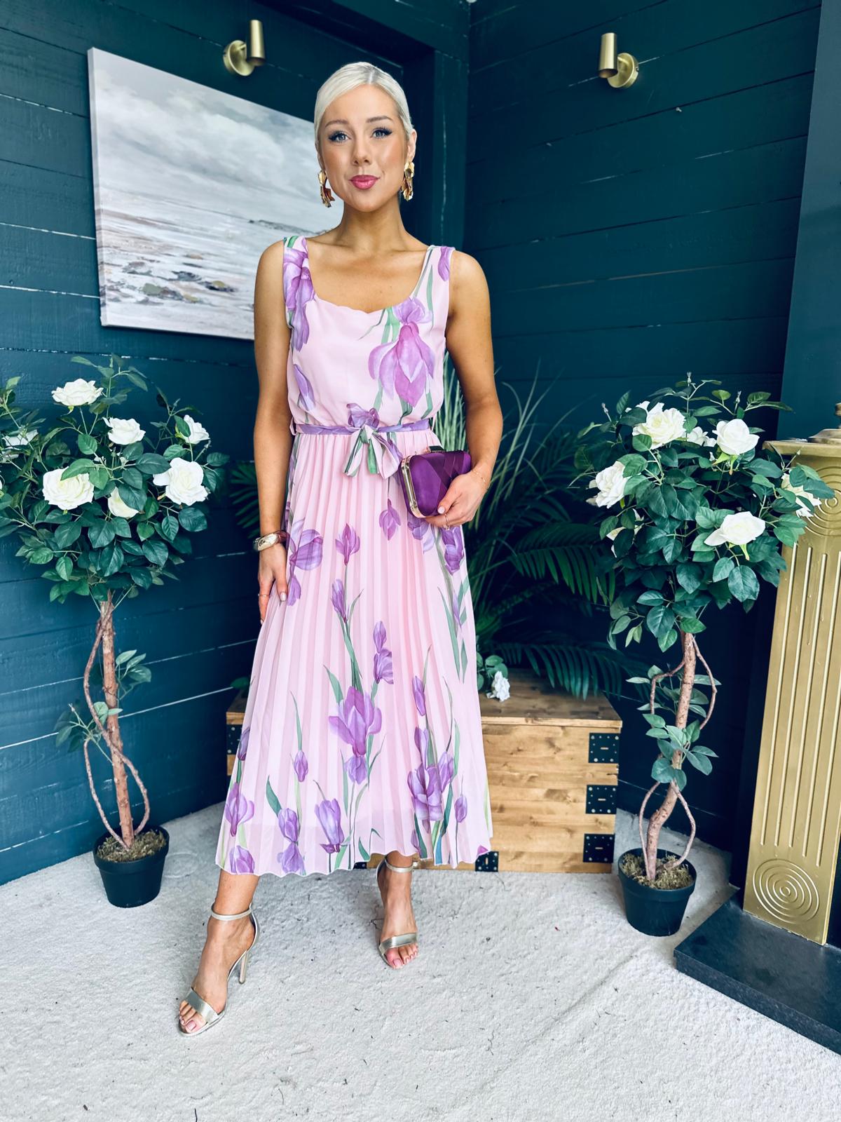 Bronagh Detailed Midi Dress Floral Pink