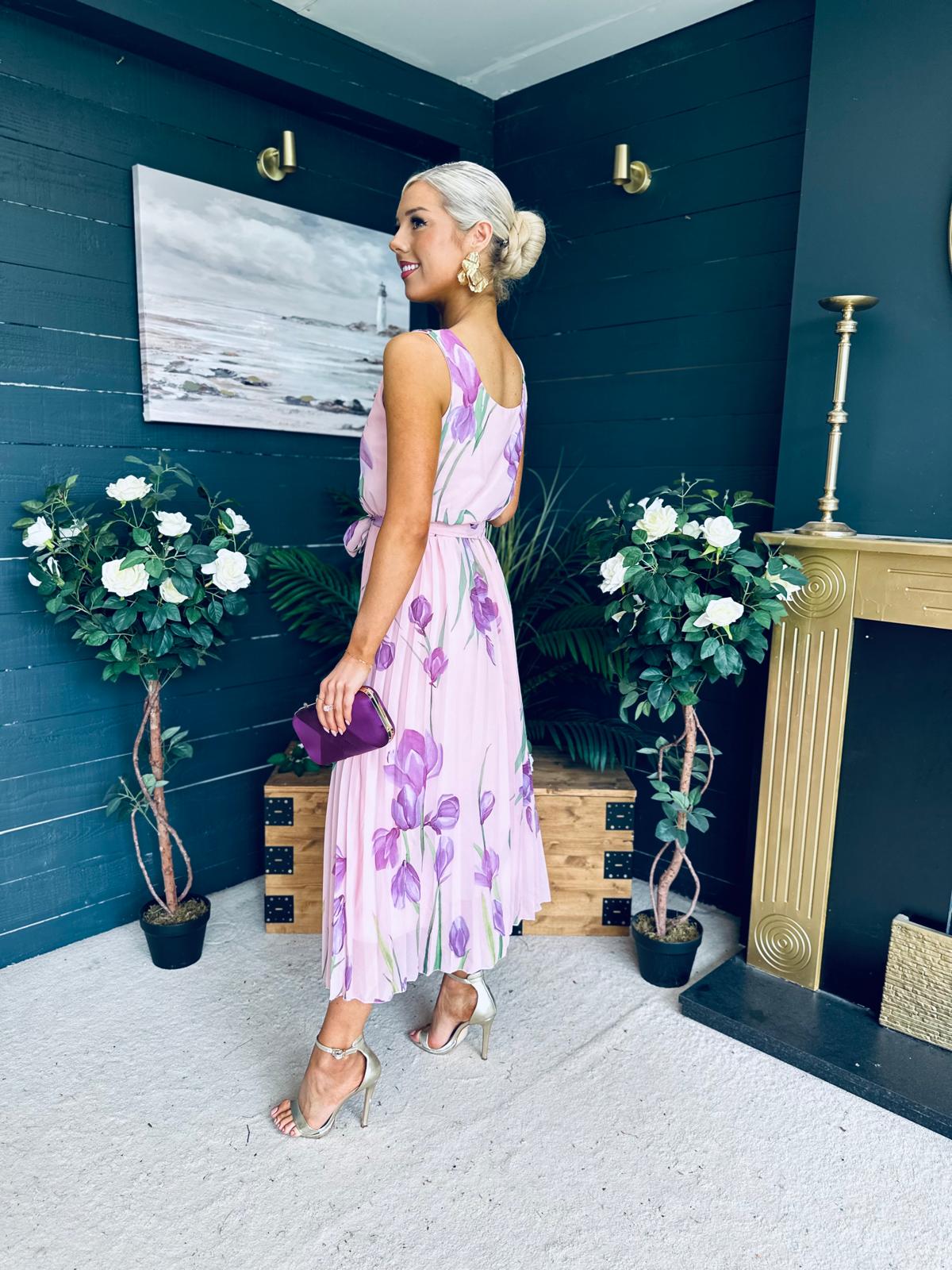 Bronagh Detailed Midi Dress Floral Pink
